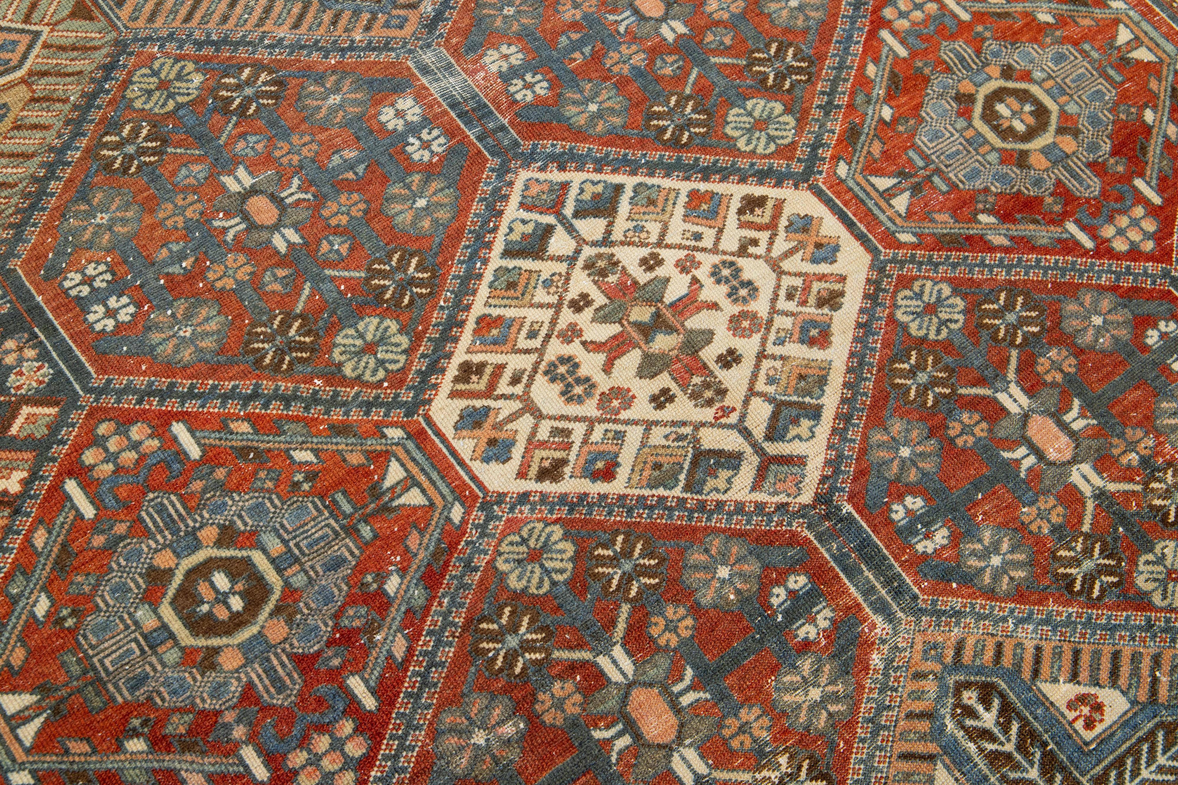Multicolor Designed Persian Bakhtiari Wool Rug Handmade From The 1920s For Sale 1
