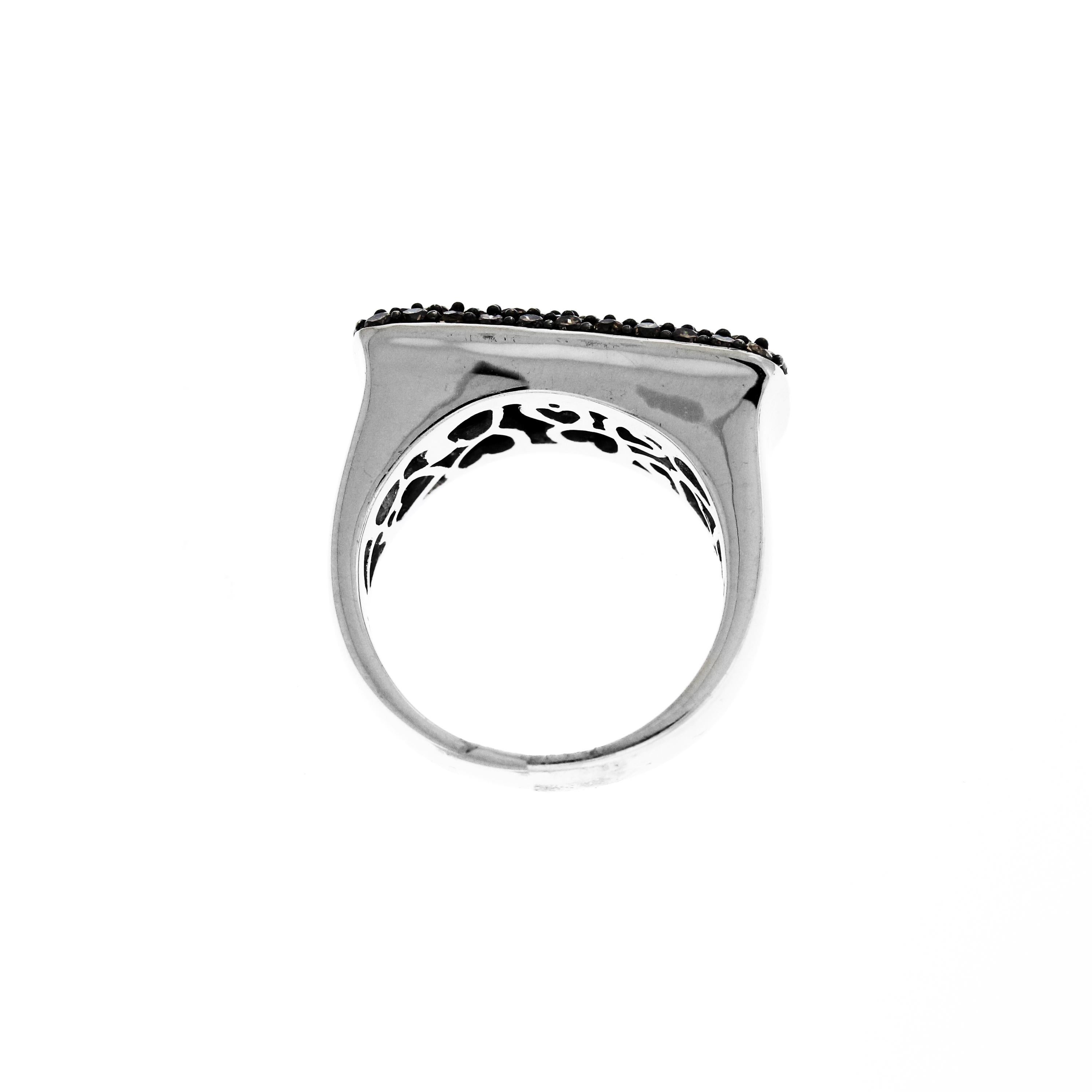Contemporary Multi-Color Diamond and White Gold Rectangle Top Ring For Sale