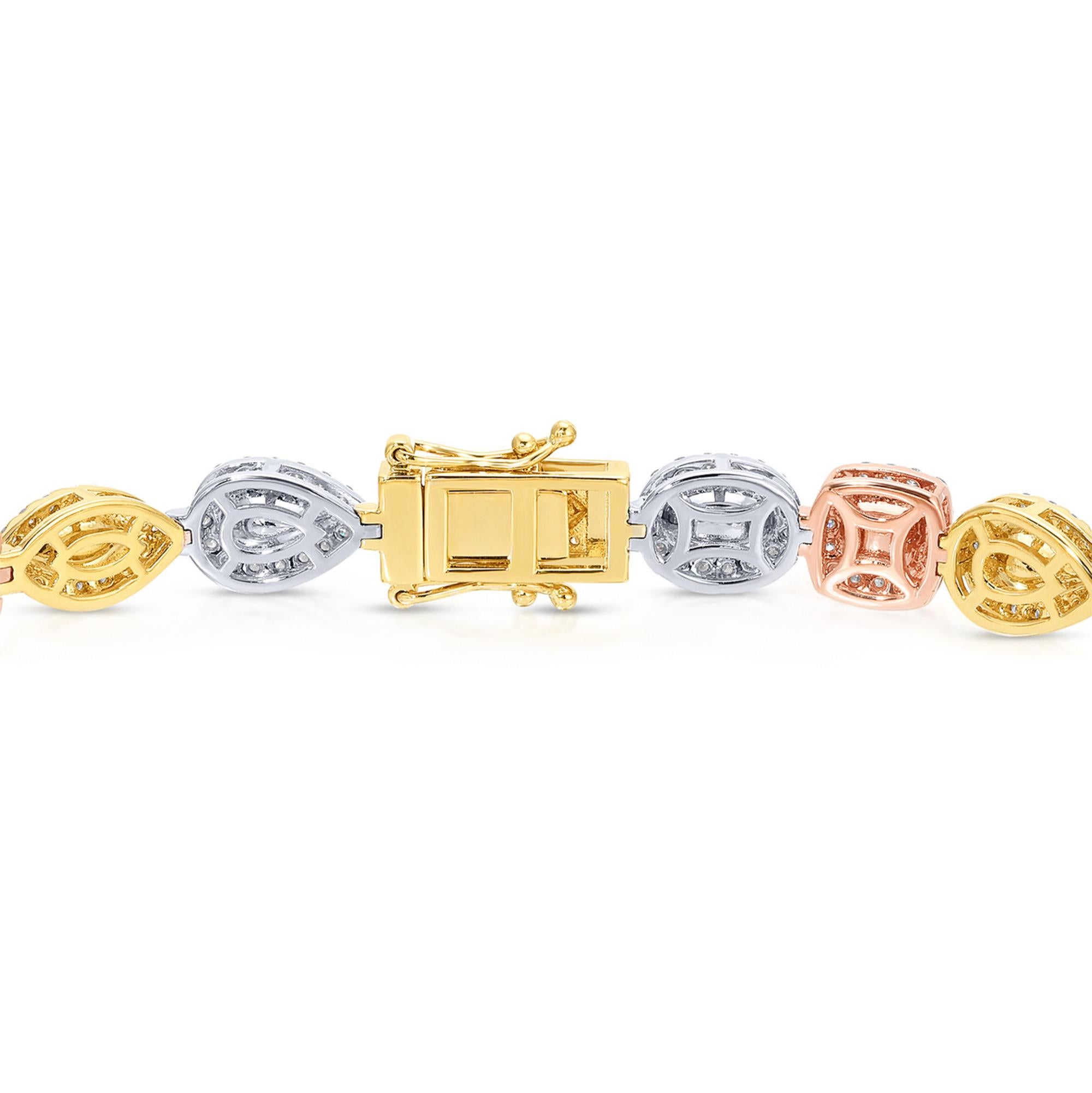 Contemporary Multicolor Diamond Bracelet 11.35 Carats Total 18K Gold For Sale