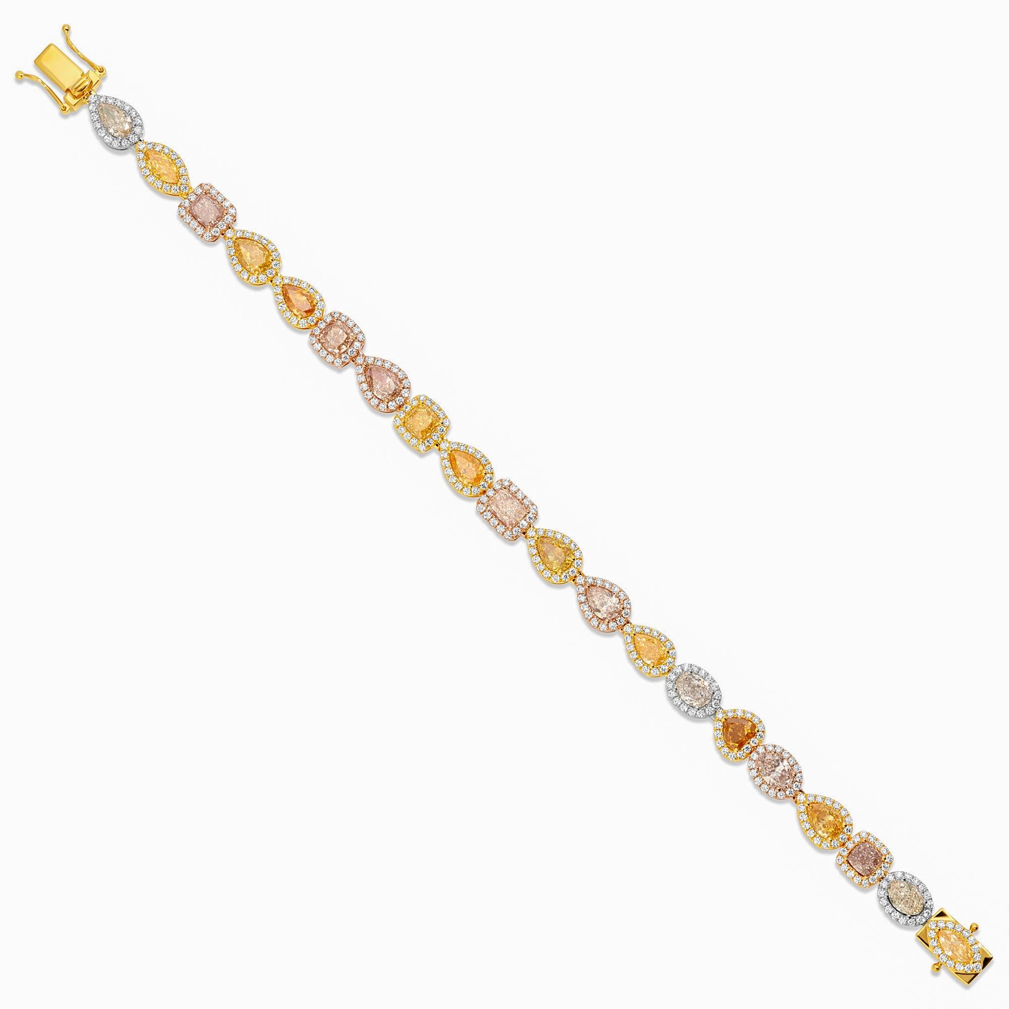 Mixed Cut Multicolor Diamond Bracelet 11.35 Carats Total 18K Gold For Sale