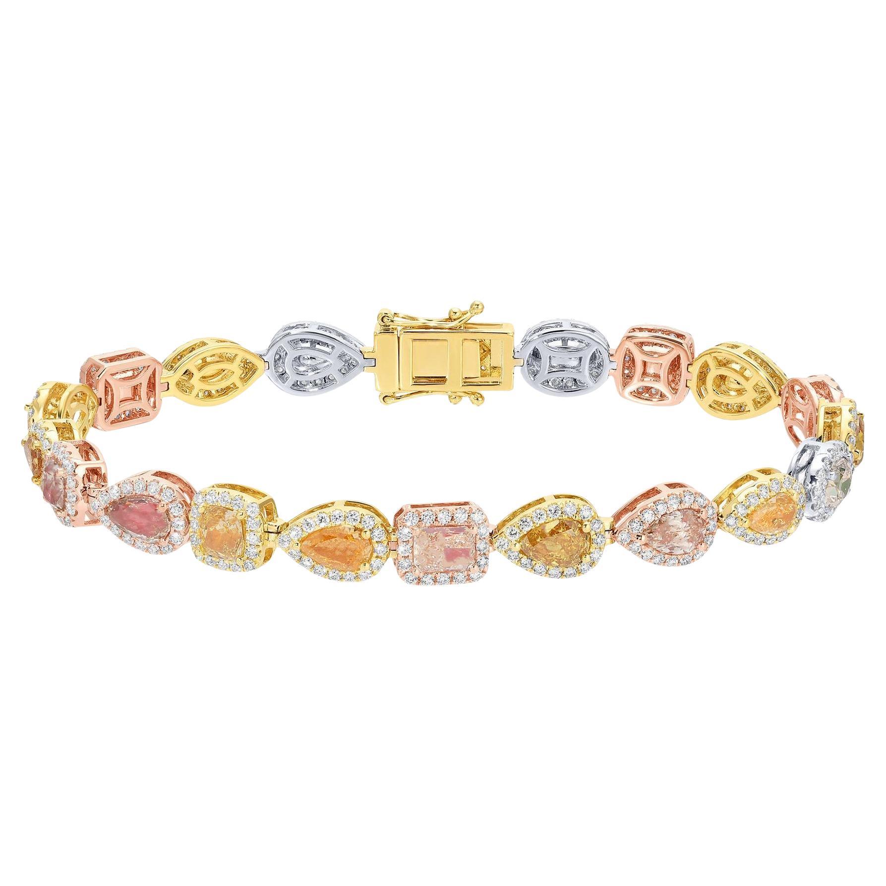 Mehrfarbiges Diamantarmband 11,35 Karat insgesamt 18K Gold