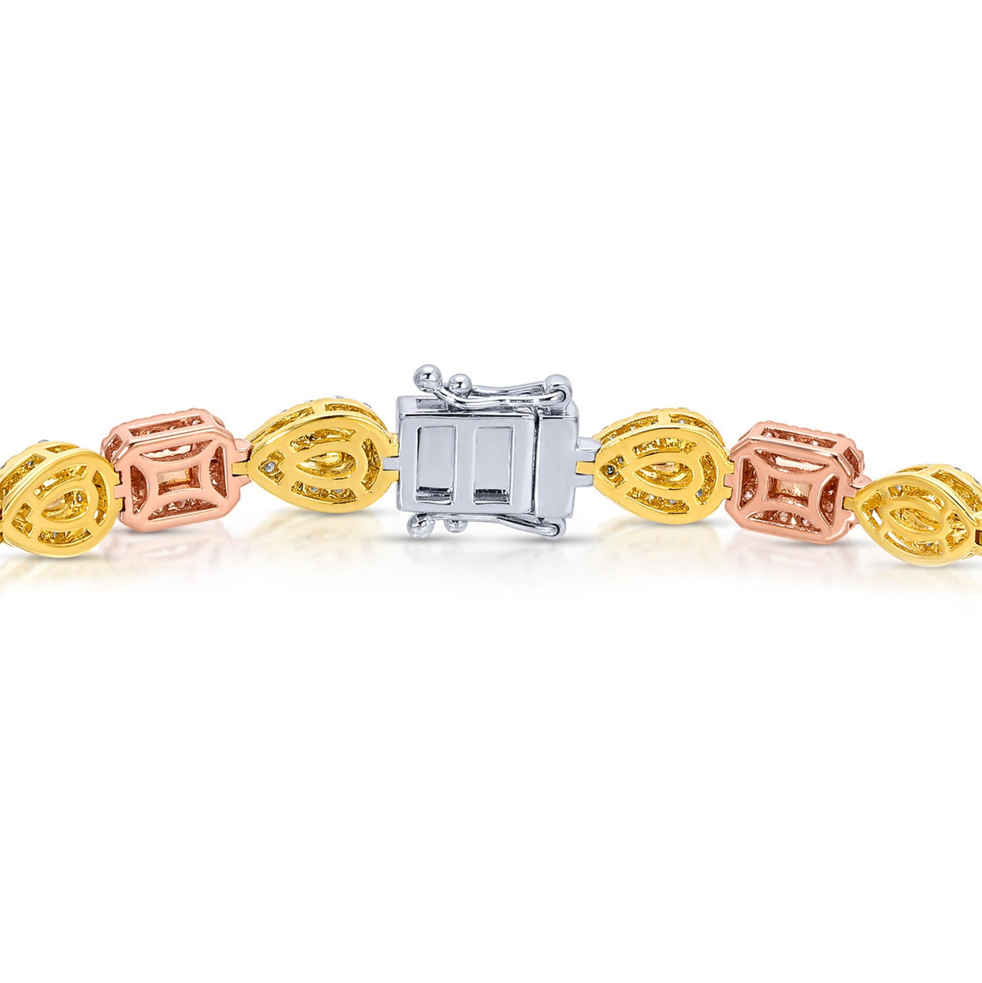 Mehrfarbiges Diamantarmband 8,2 Karat insgesamt 18K Gold (Gemischter Schliff) im Angebot