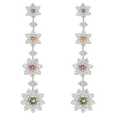 Rare Colors - Multicolor Diamond Flower Drop Earrings