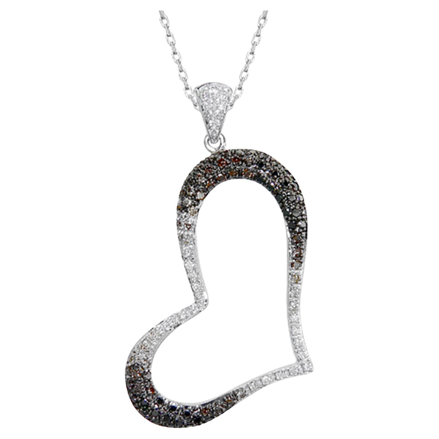 Multicolor Diamond Heart Pendant Necklace 1.04 Carats 18K White Gold For Sale