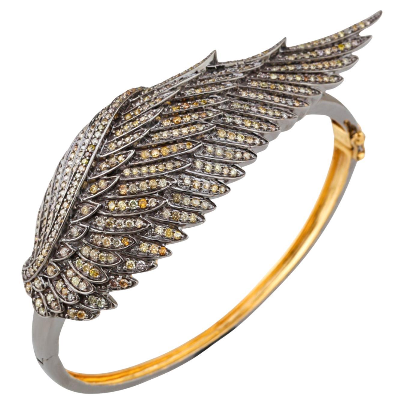 Multicolor Diamond Wing Bangle Bracelet 2.7 Carats For Sale