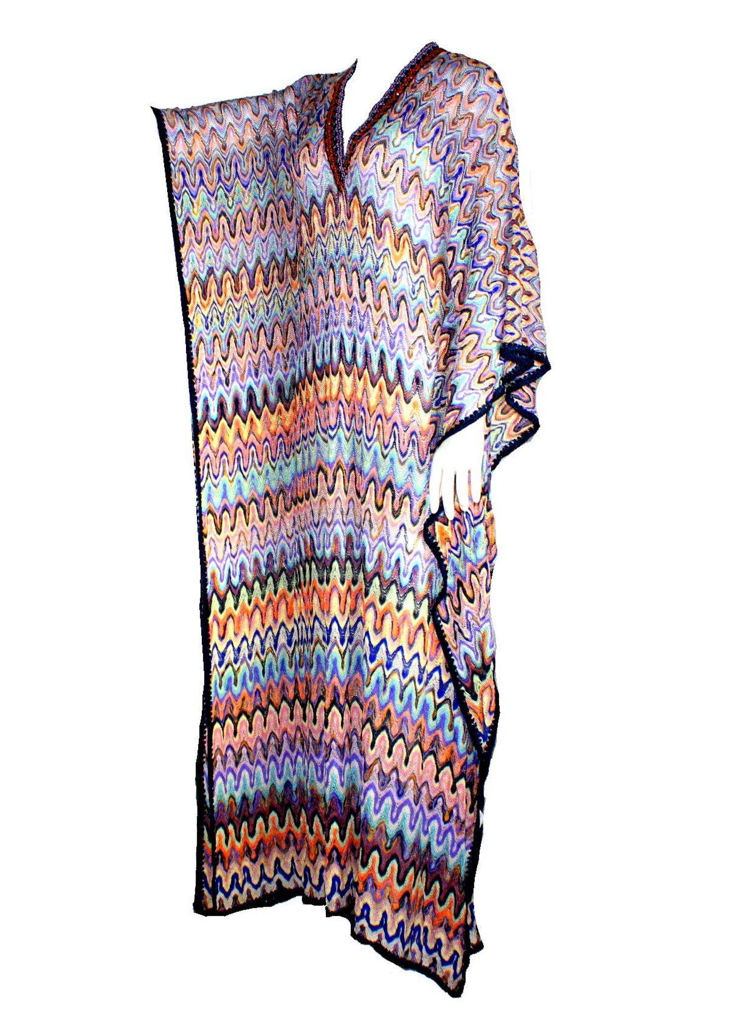 NEW Multicolour Embellished Missoni Crochet Knit Kaftan Maxi Dress Gown S  at 1stDibs
