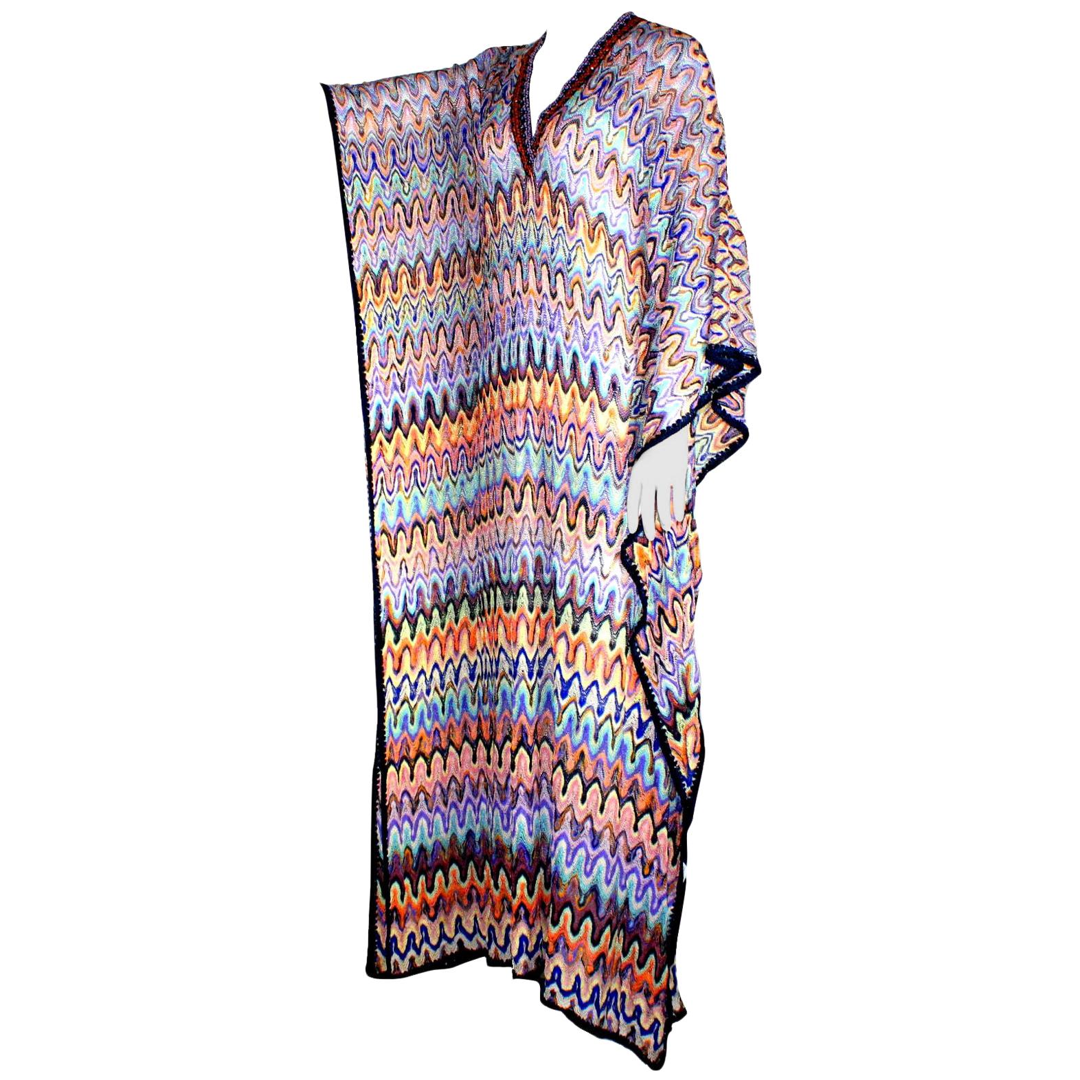 NEW Multicolor Embellished Missoni Crochet Knit Kaftan Maxi Dress Gown S