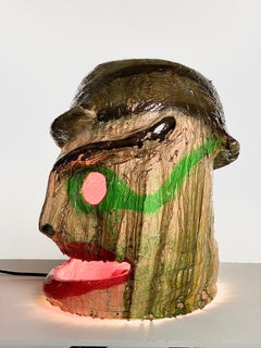Lampe de bureau sculpturale en plâtre à visages multicolores, XXIe siècle, Mattia Biagi