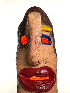 Mehrfarbige plastische Gips-Tischlampe mit Gesicht, 21. Jahrhundert, von Mattia Biagi