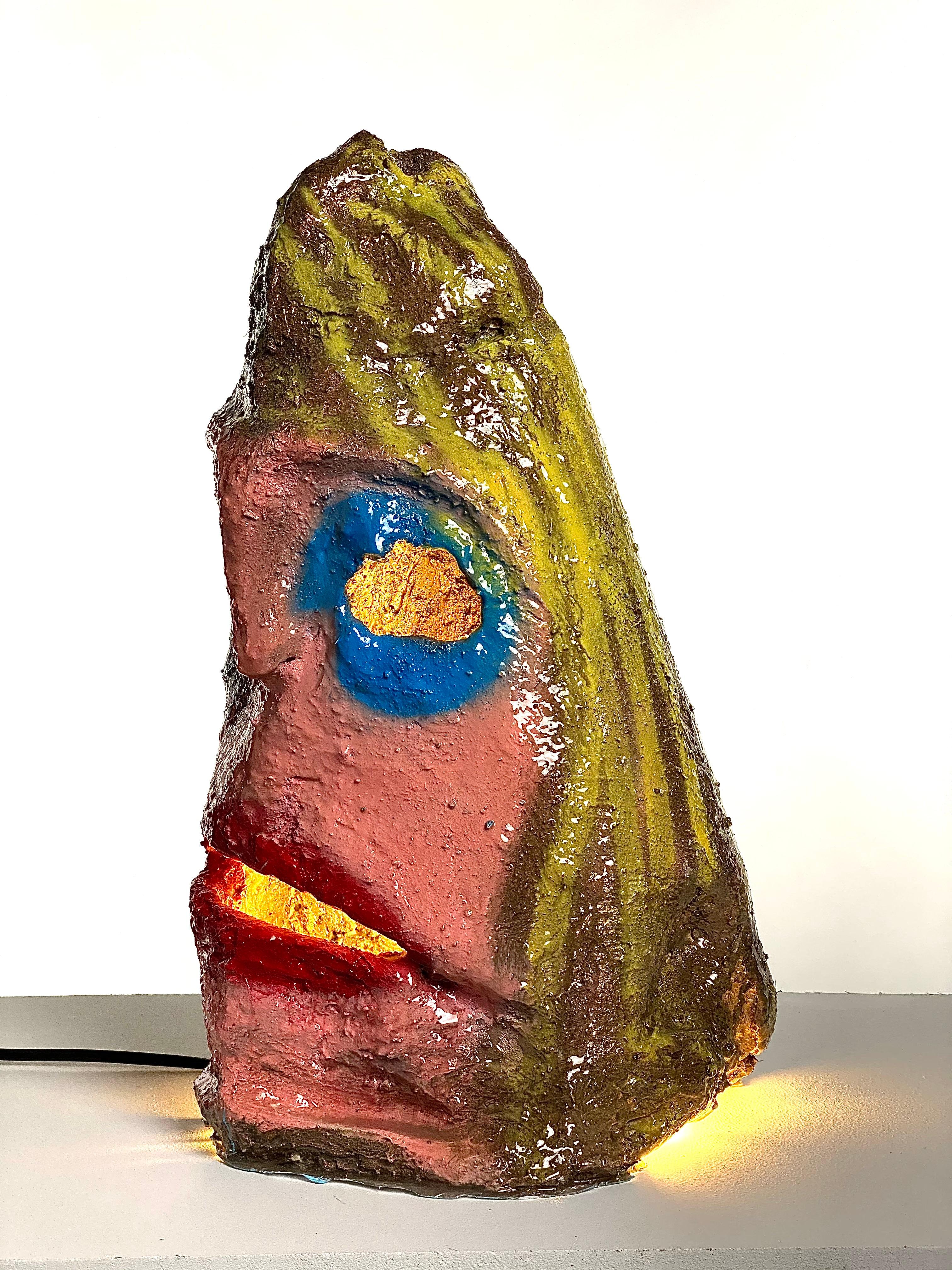 Multicolor Face Sculptural Plaster Table Lamp, 21st Century by Mattia Biagi In New Condition For Sale In Culver City, CA