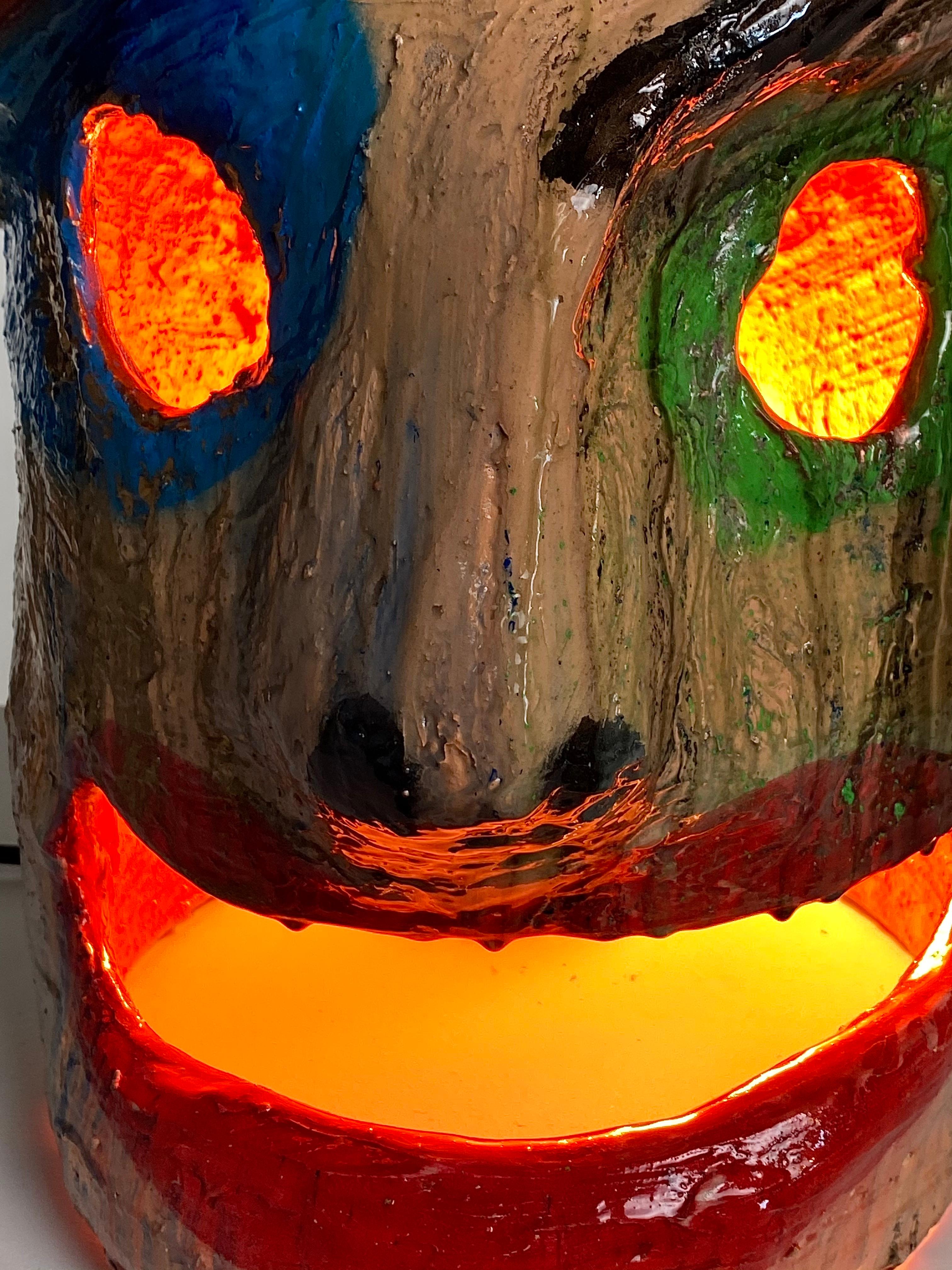 Contemporary Multicolor Face Sculptural Plaster Table Lamp, 21st Century by Mattia Biagi For Sale