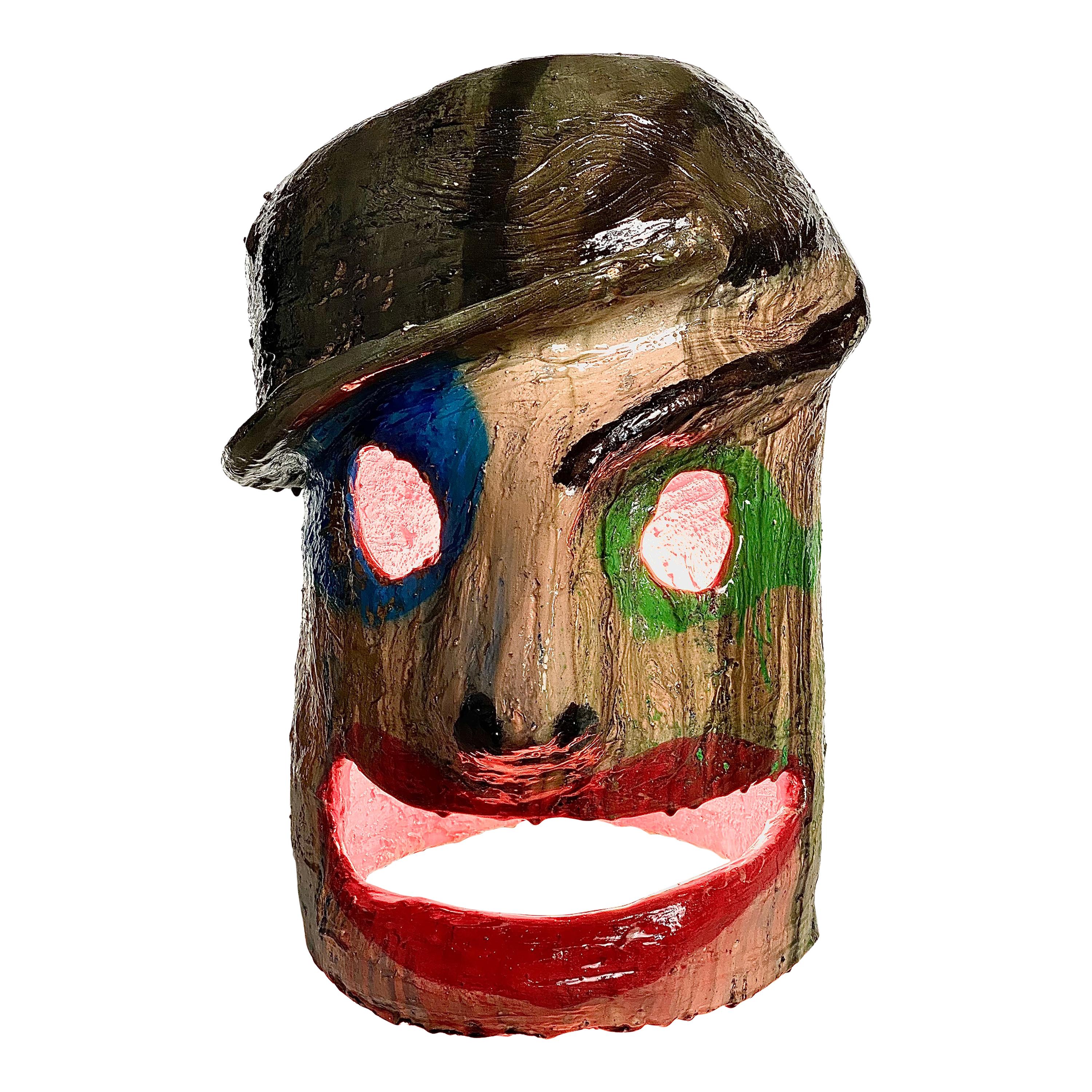 Lampada da tavolo in gesso scultoreo con volto multicolore, 21° secolo di Mattia Biagi