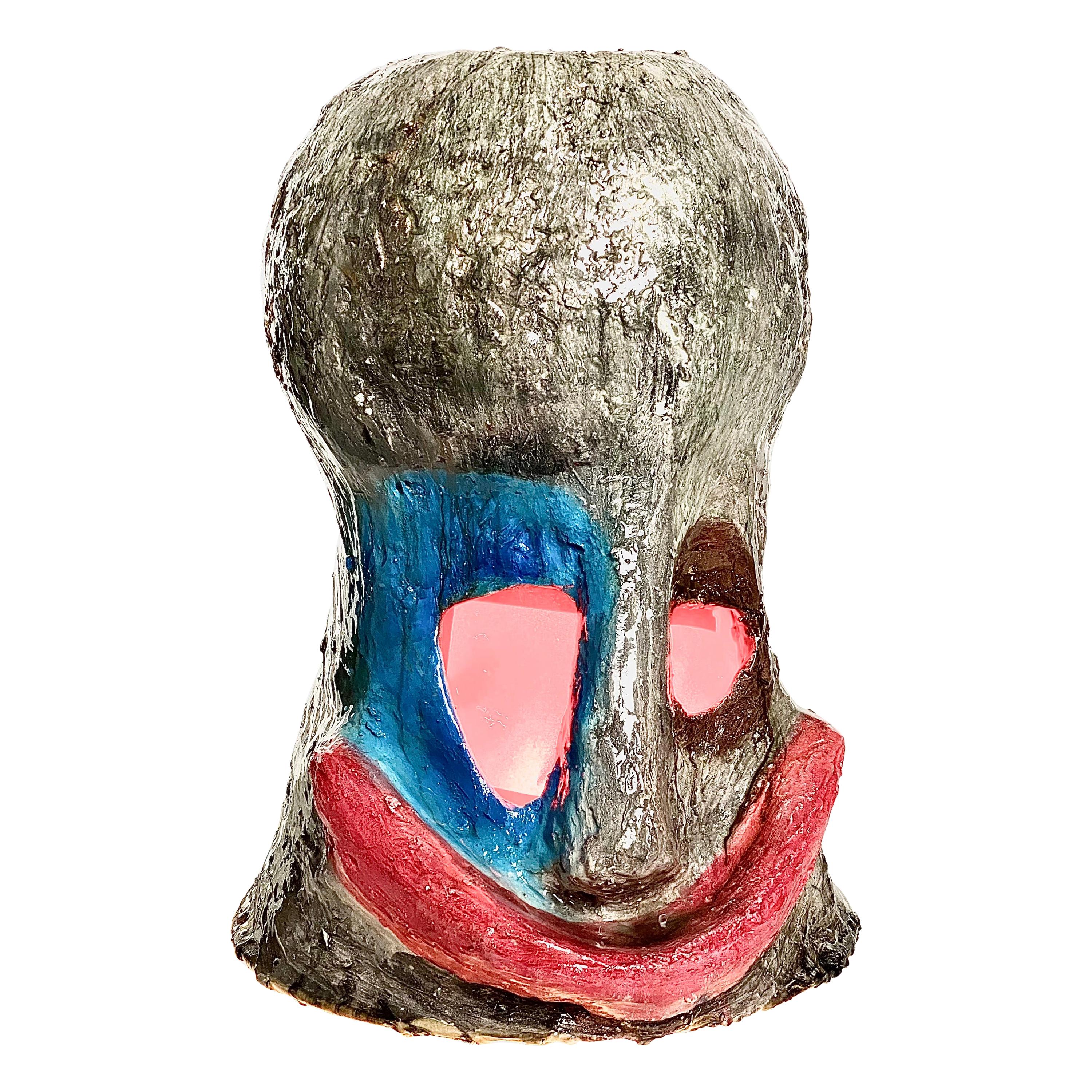 Lampada da tavolo in gesso scultoreo con volto multicolore, 21° secolo di Mattia Biagi