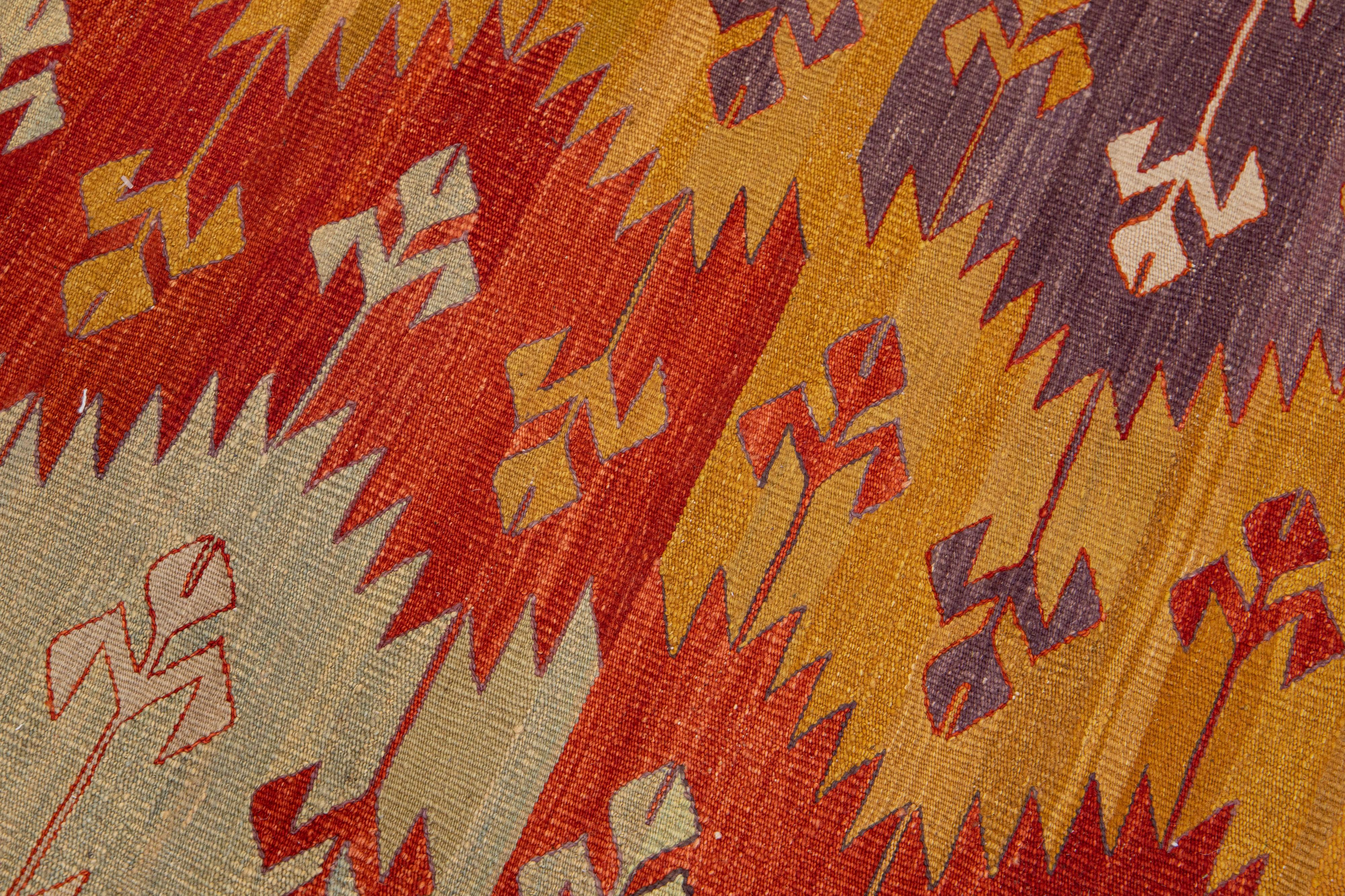 Multicolor Flachgewebe  Kelim-Wollteppich mit modernem, geometrischem Design (21. Jahrhundert und zeitgenössisch) im Angebot
