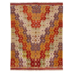 Tappeto in lana Kilim multicolore a trama piatta con design geometrico moderno