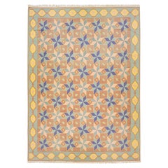 Mehrfarbiger moderner indischer Dhurrie-Wollteppich mit geometrischem Motiv aus Flachgewebe