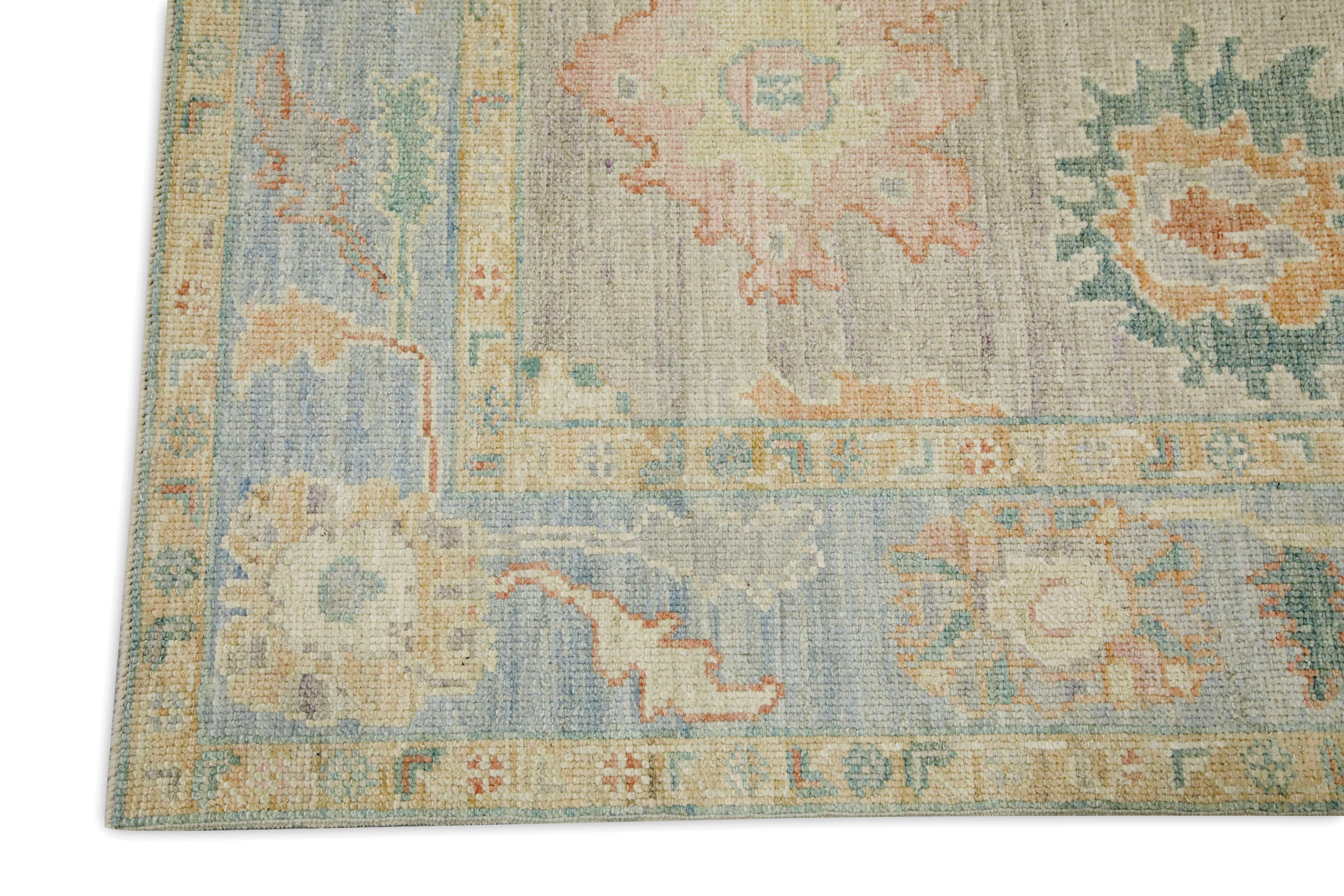 Vegetable Dyed Multicolor Floral Design Handwoven Wool Turkish Oushak Rug 5' x 6'8