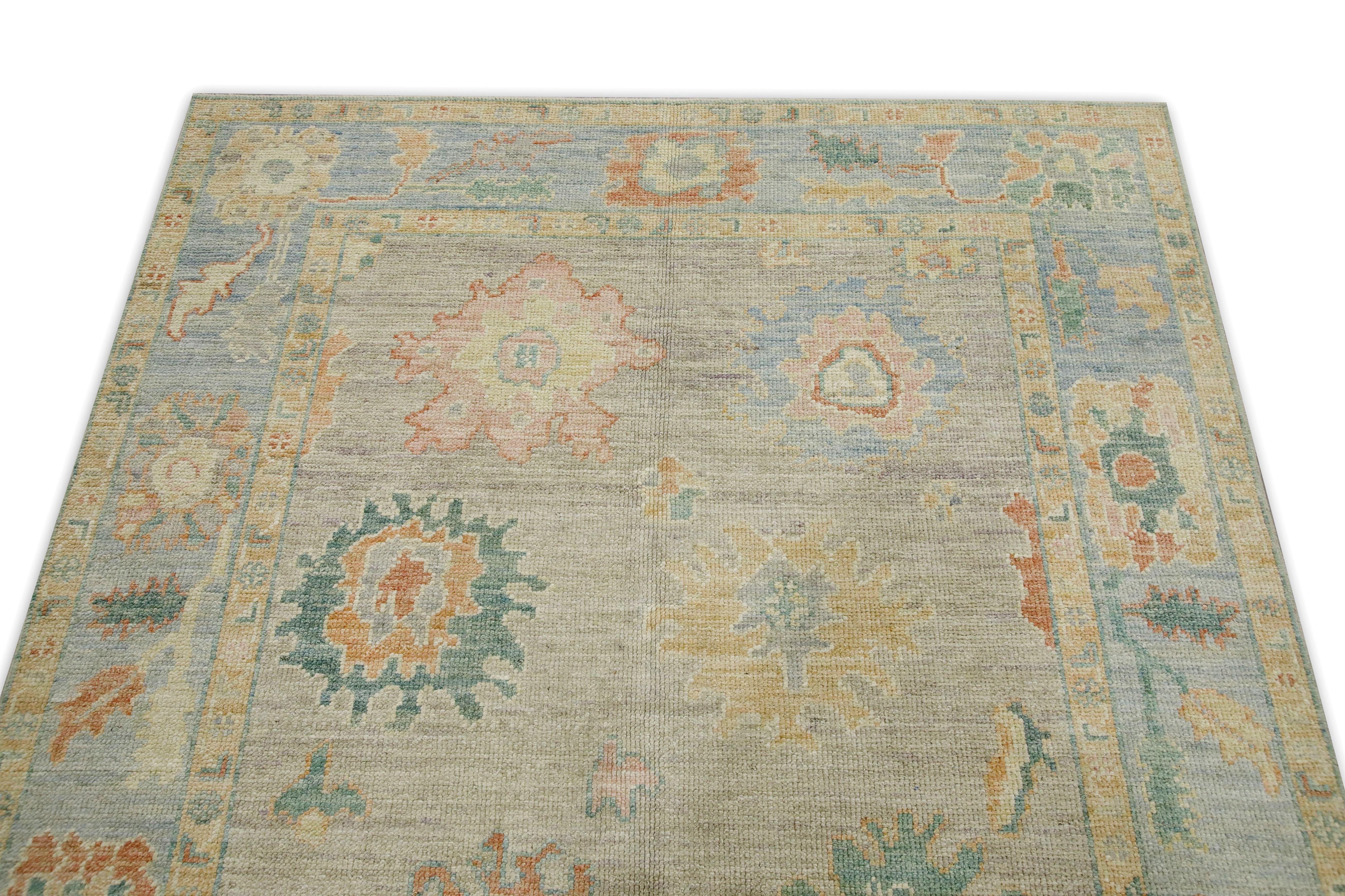 Multicolor Floral Design Handwoven Wool Turkish Oushak Rug 5' x 6'8