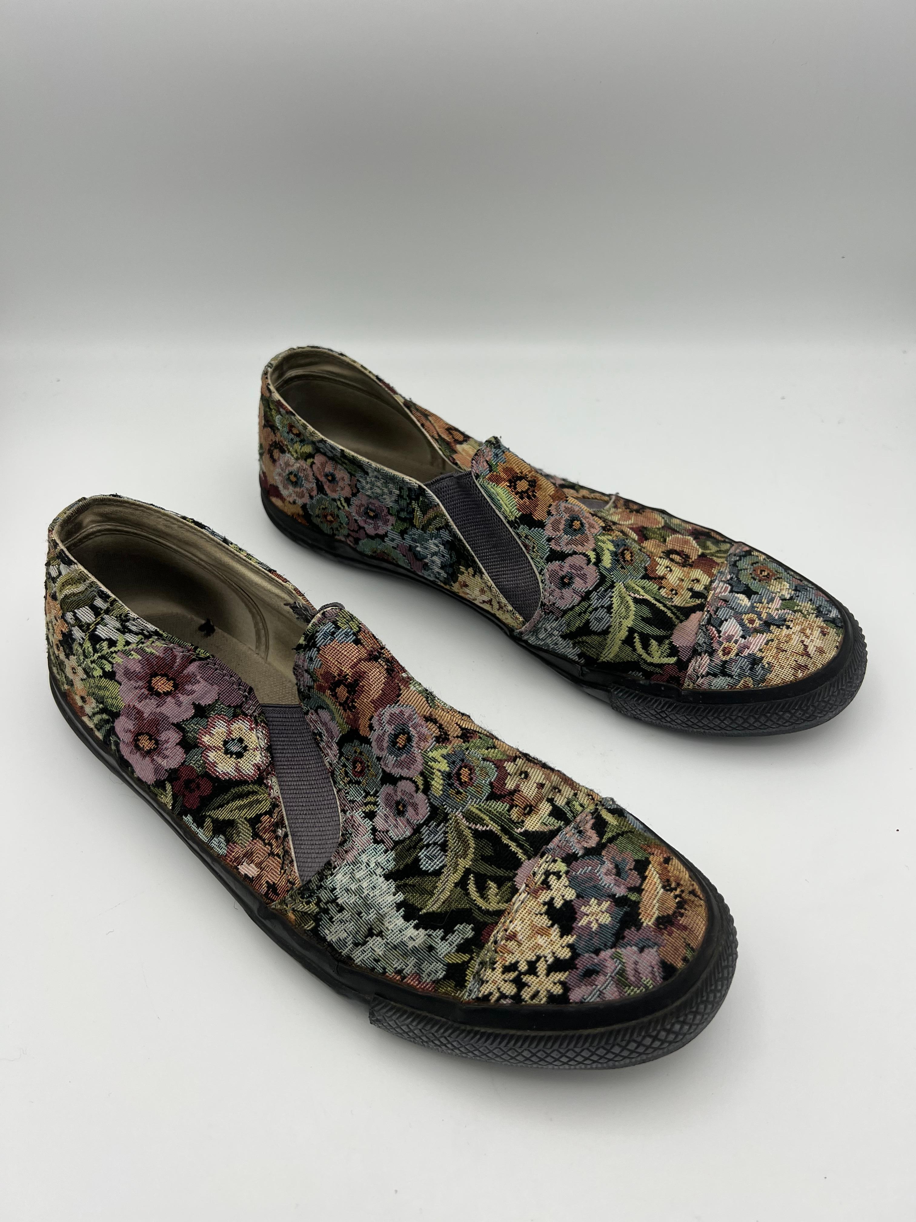 Black Yohji Yamamoto Multicolor Floral Slip On Sneakers, Size 11