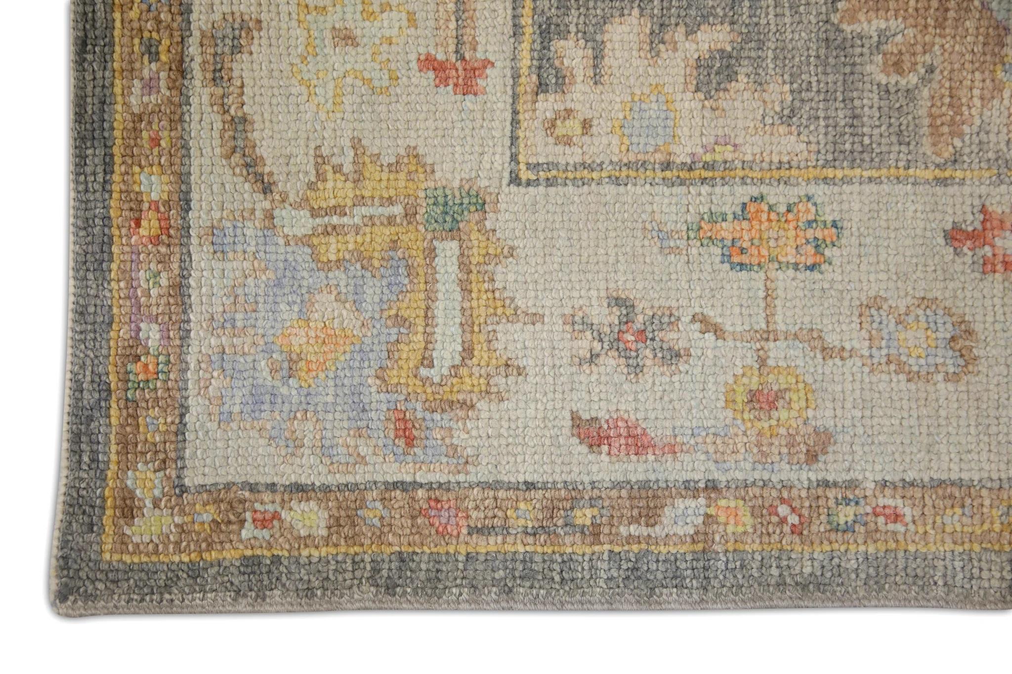 Mehrfarbiger türkischer Oushak-Läufer mit Blumenmuster 3' x 14'3