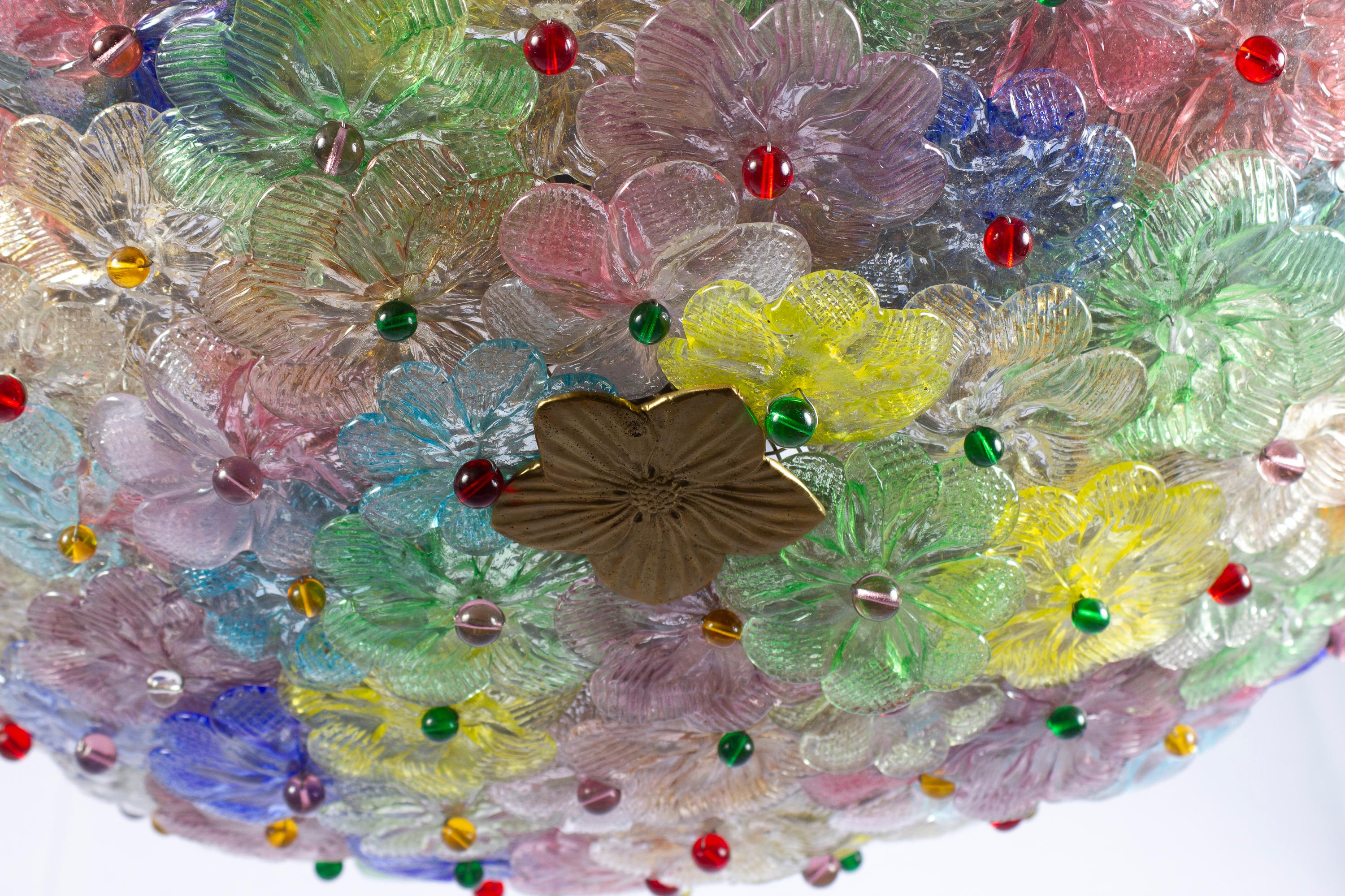 Multicolor Flowers Basket Murano Glass Ceiling Light For Sale 2