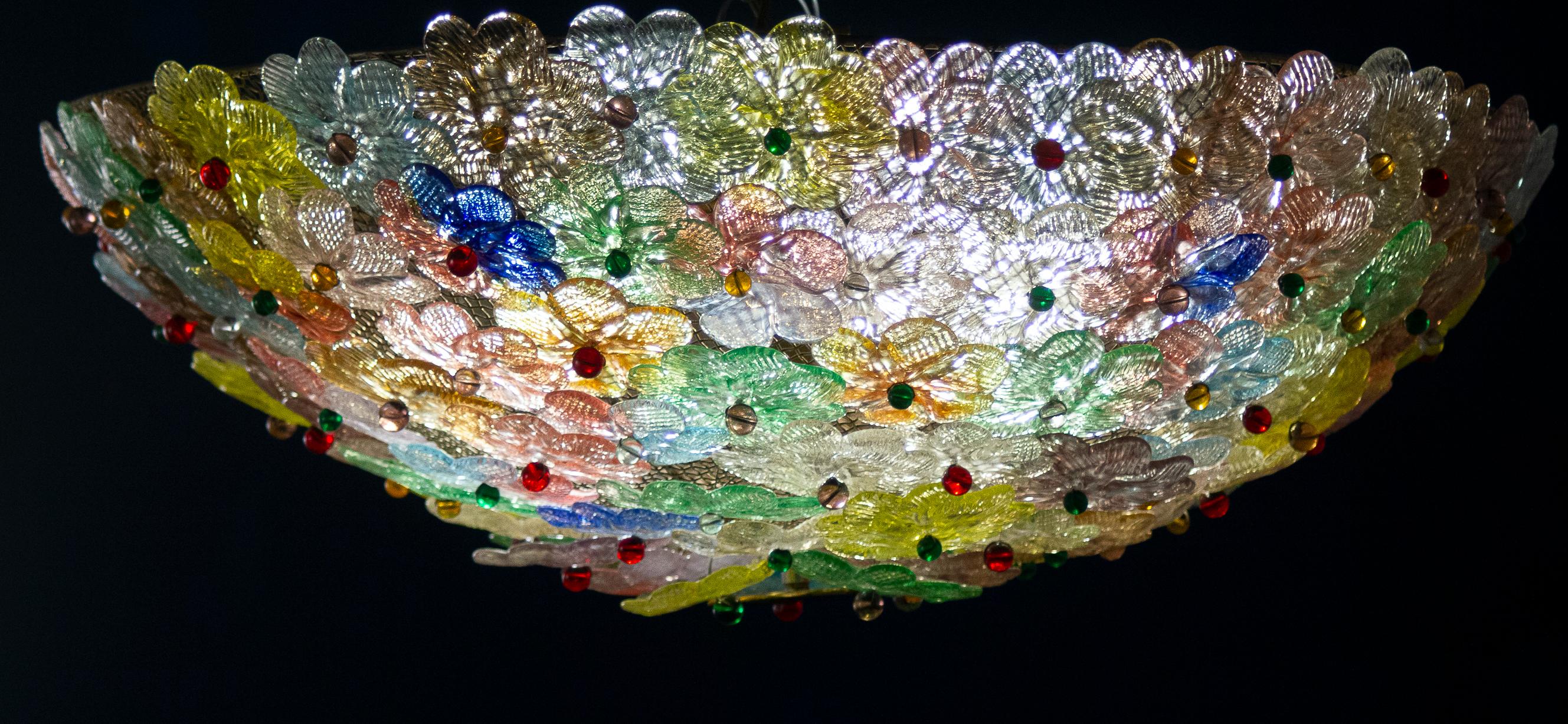 Multicolor Flowers Basket Murano Glass Ceiling Light For Sale 3