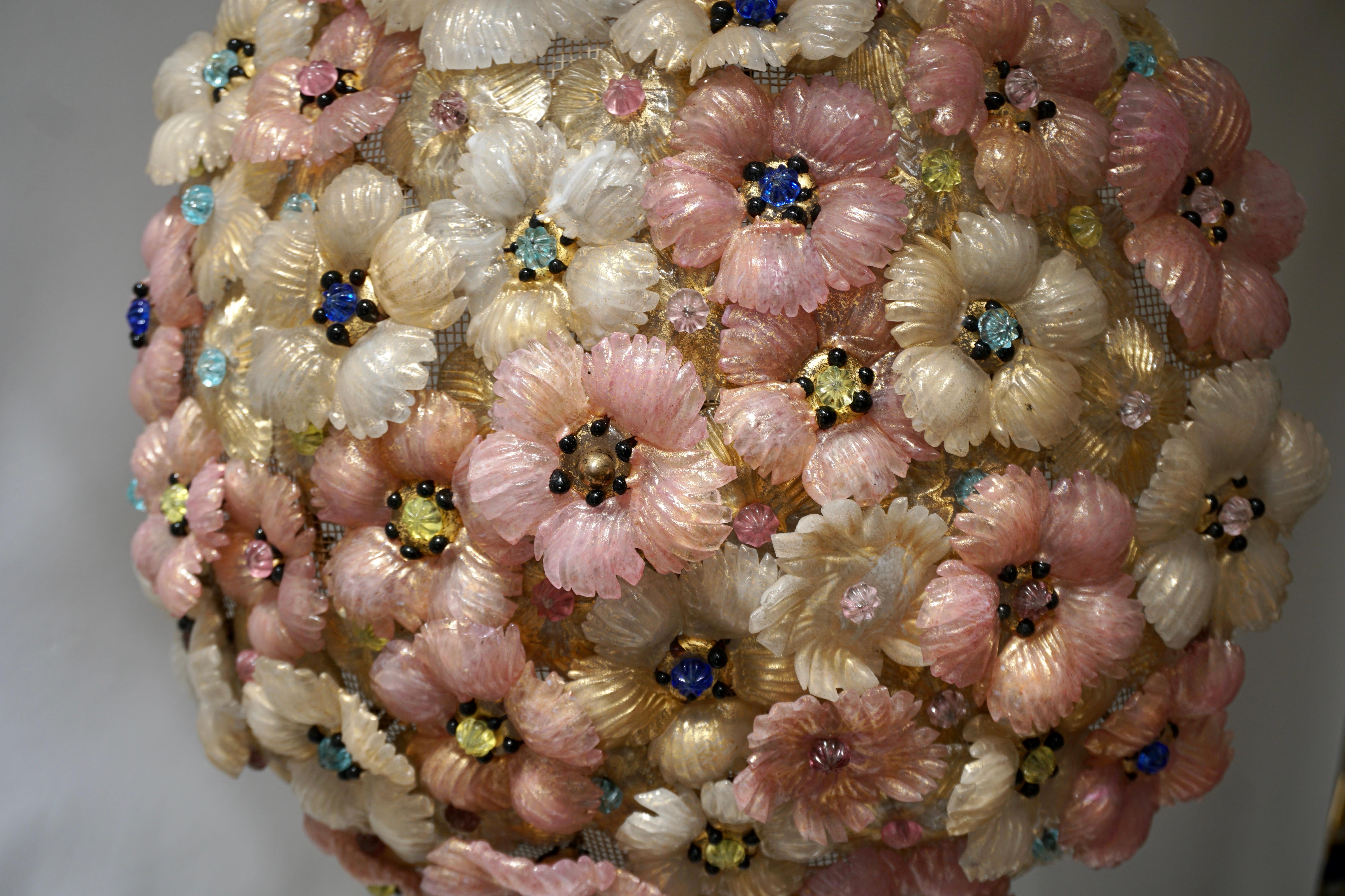 Multicolor Flowers Basket Murano Glass Ceiling Light 5