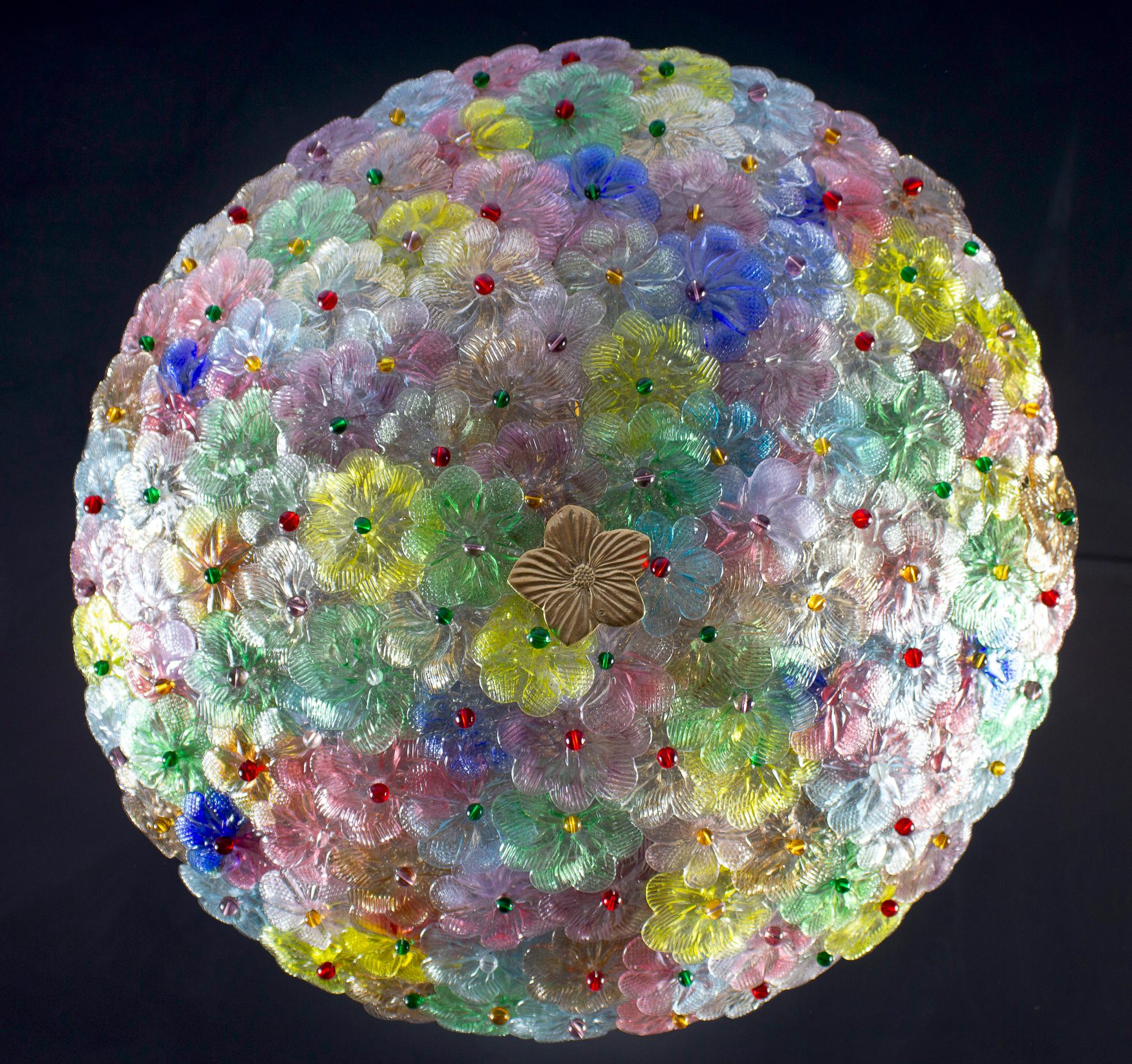 Multicolor Flowers Basket Murano Glass Ceiling Light For Sale 4
