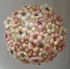 Multicolor Flowers Basket Murano Glass Ceiling Light