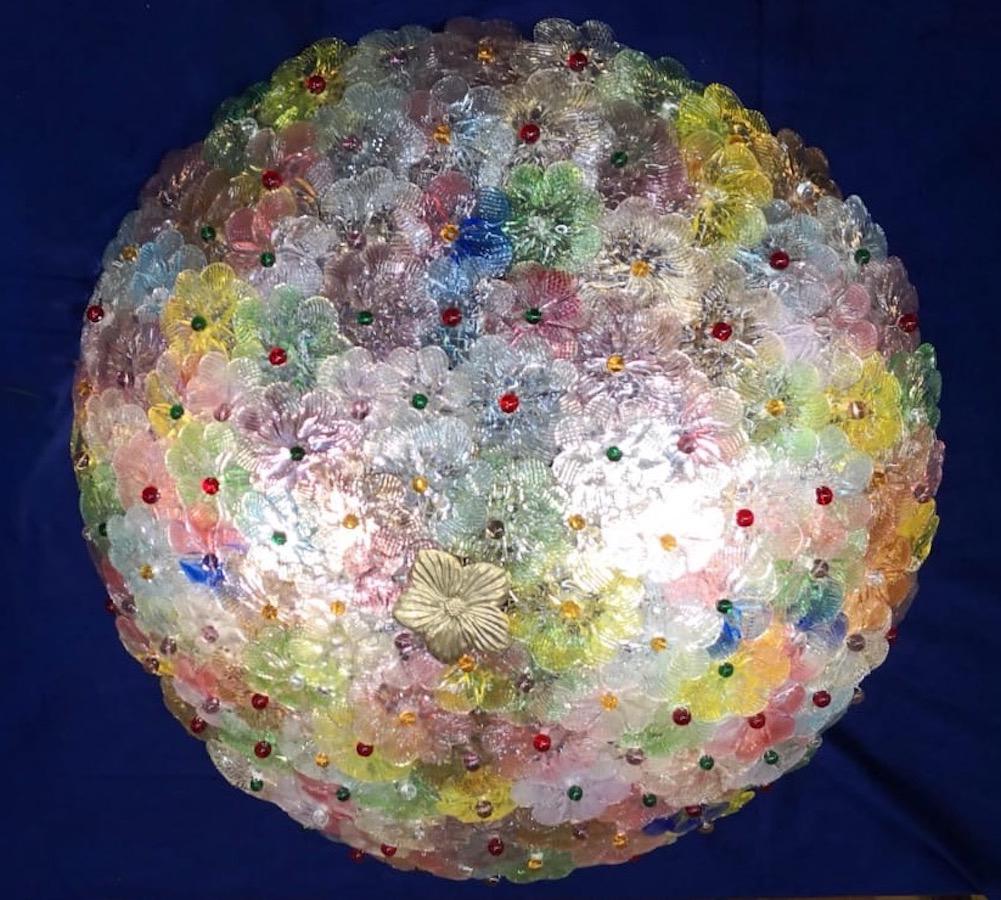 Multicolor Flowers Basket Murano Glass Ceiling Light In Excellent Condition For Sale In Rome, IT
