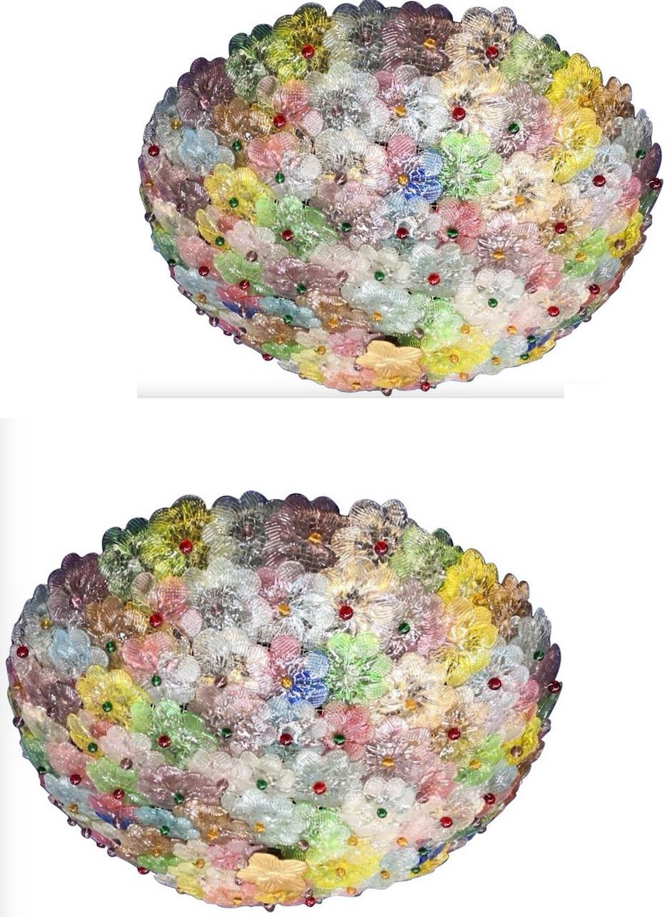 Mid-Century Modern Multicolor Flowers Basket Murano Glass Ceiling Light For Sale
