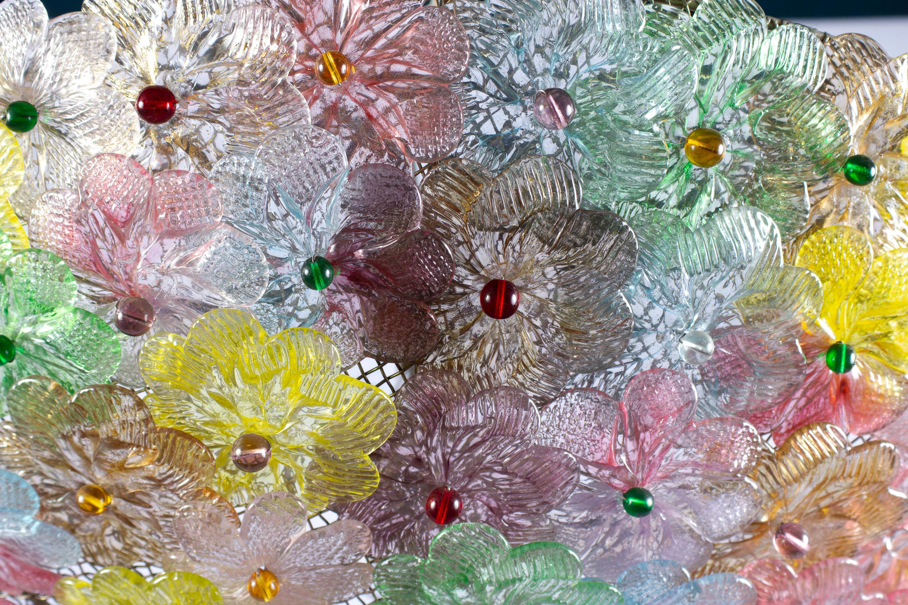Multicolor Flowers Basket Murano Glass Ceiling Light For Sale 1