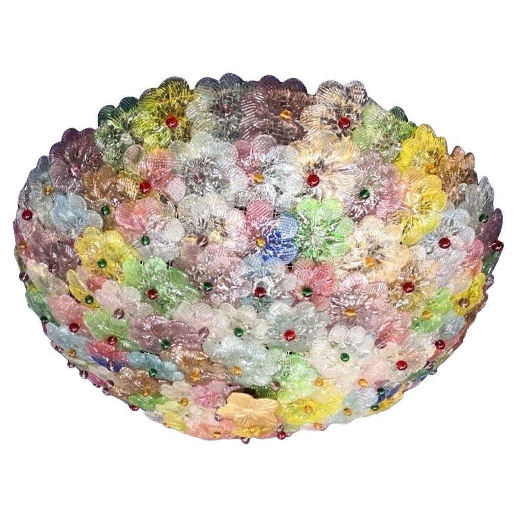 Plafonnier en verre de Murano à panier de fleurs multicolore