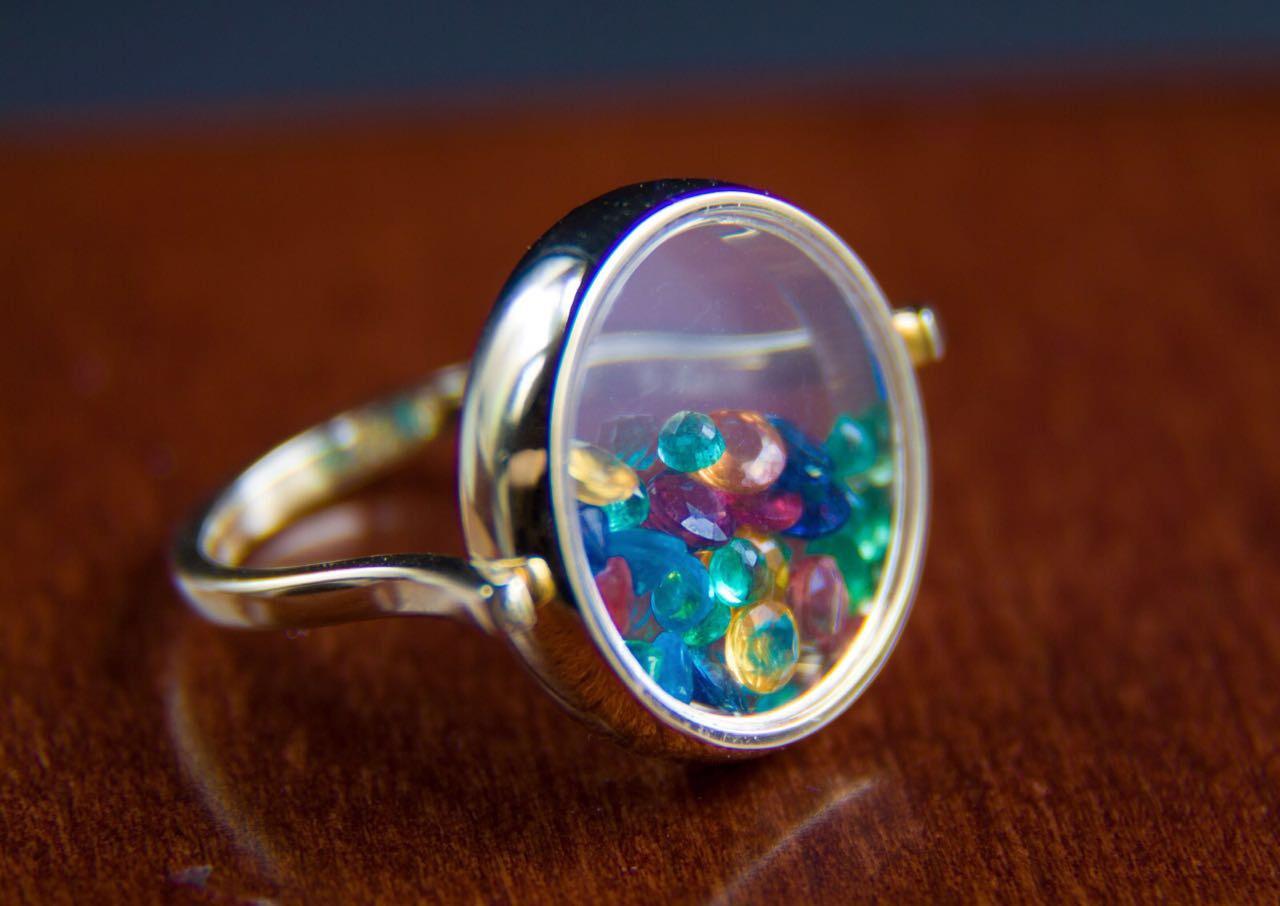 For Sale:  Multicolor gemstone 14k gold ring.  2