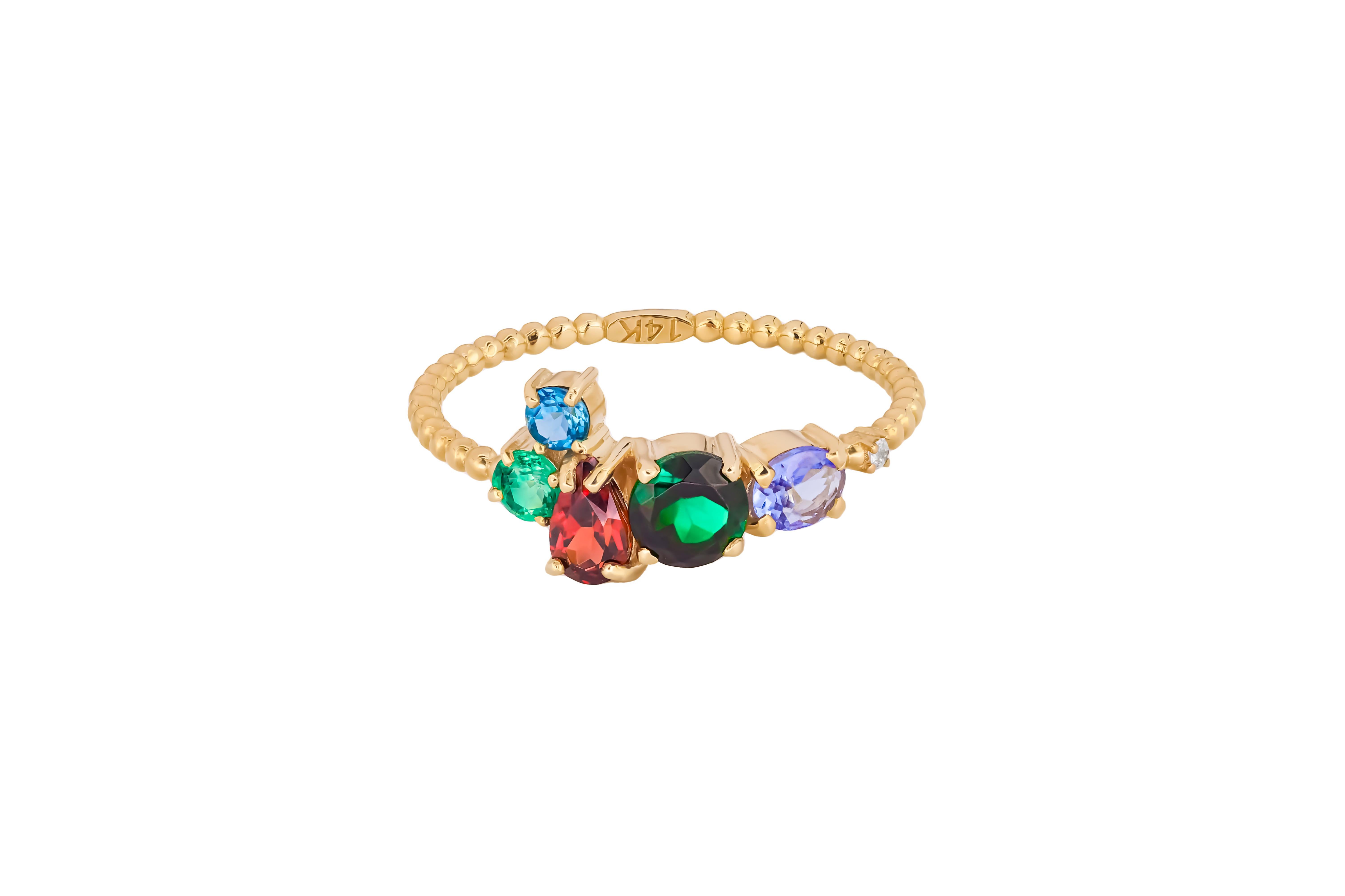 For Sale:  Multicolor gemstone 14k gold ring. 2