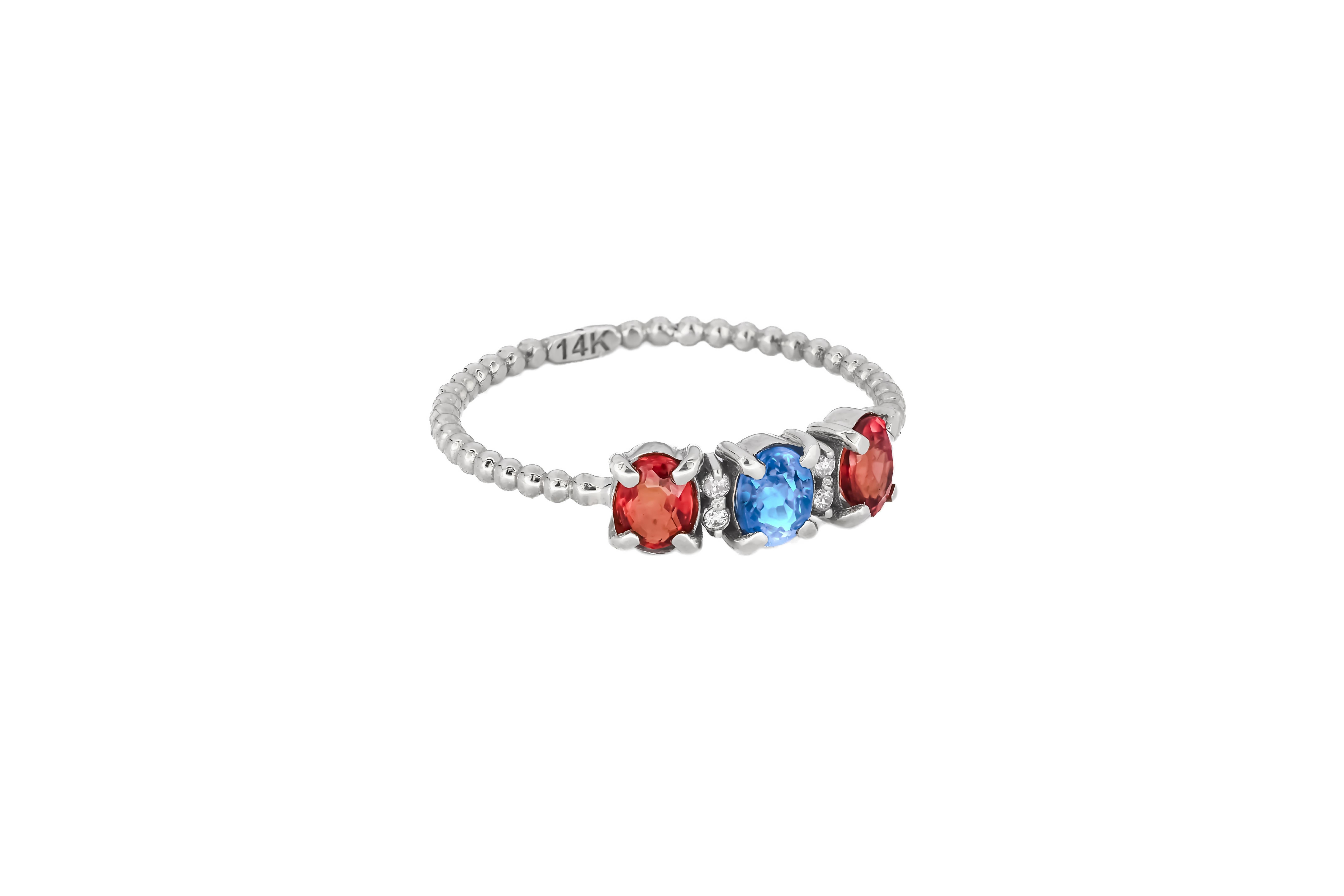 For Sale:  Multicolor gemstone 14k gold ring 2