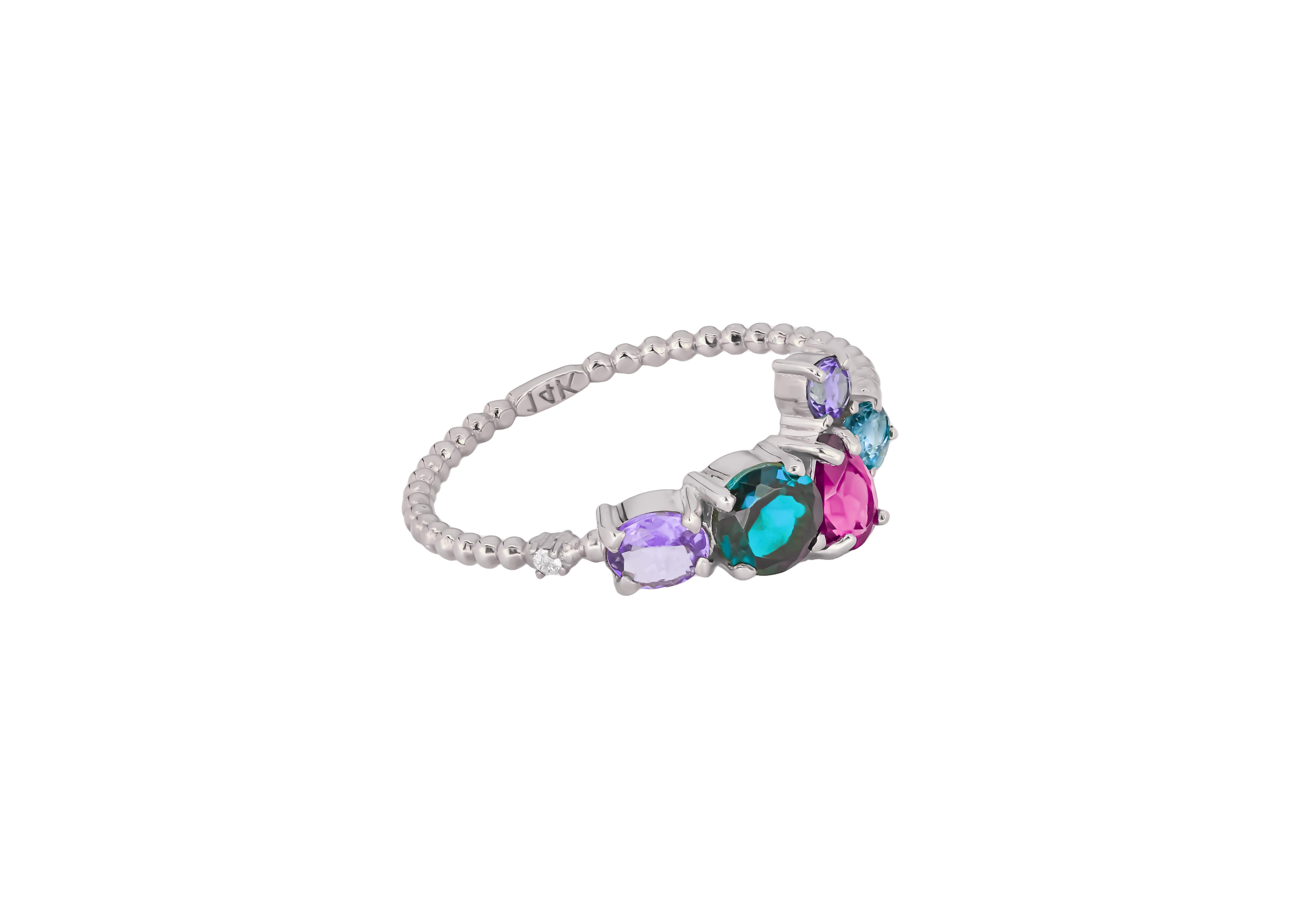 For Sale:  Multicolor gemstone 14k gold ring 2