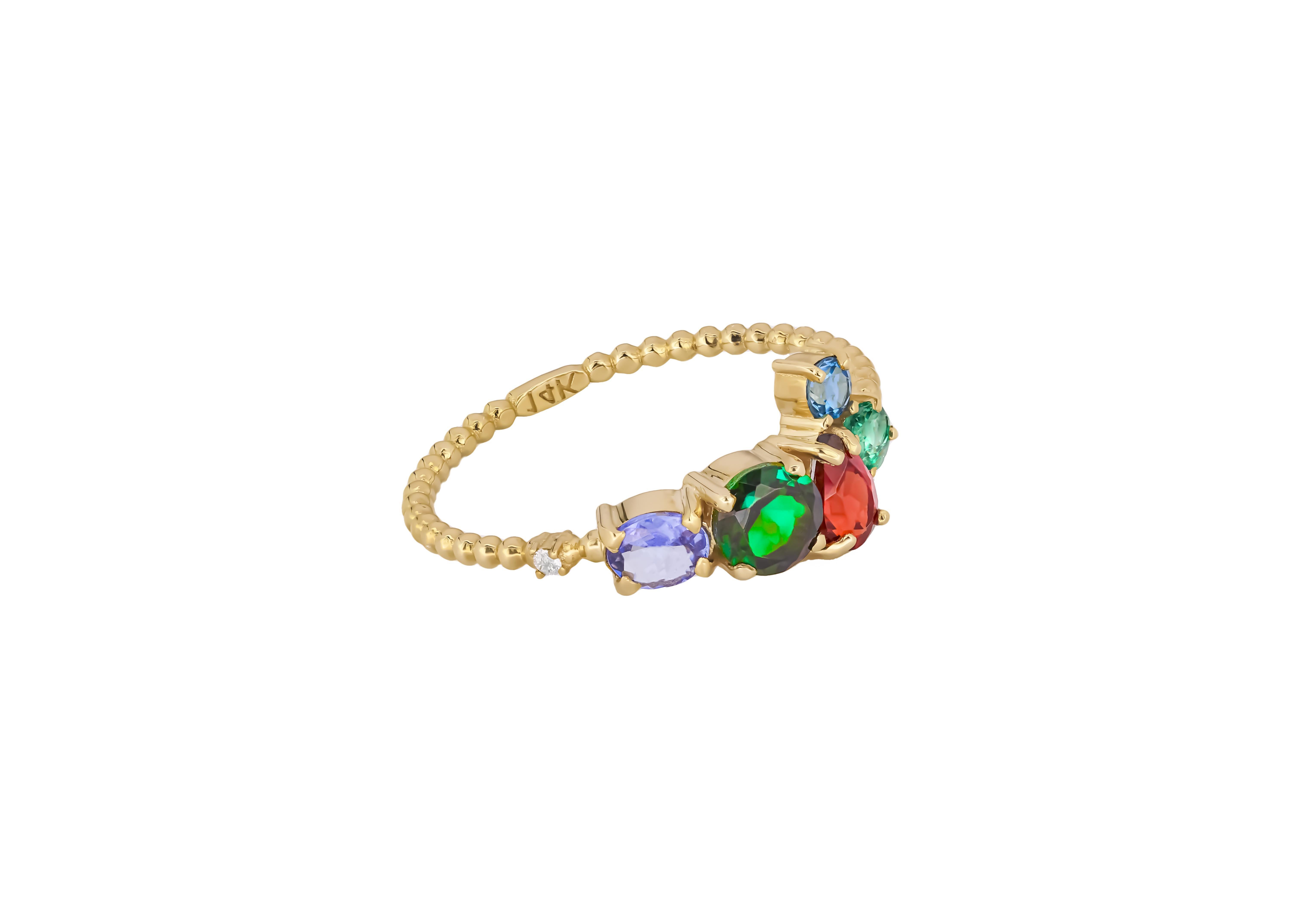 For Sale:  Multicolor gemstone 14k gold ring 2