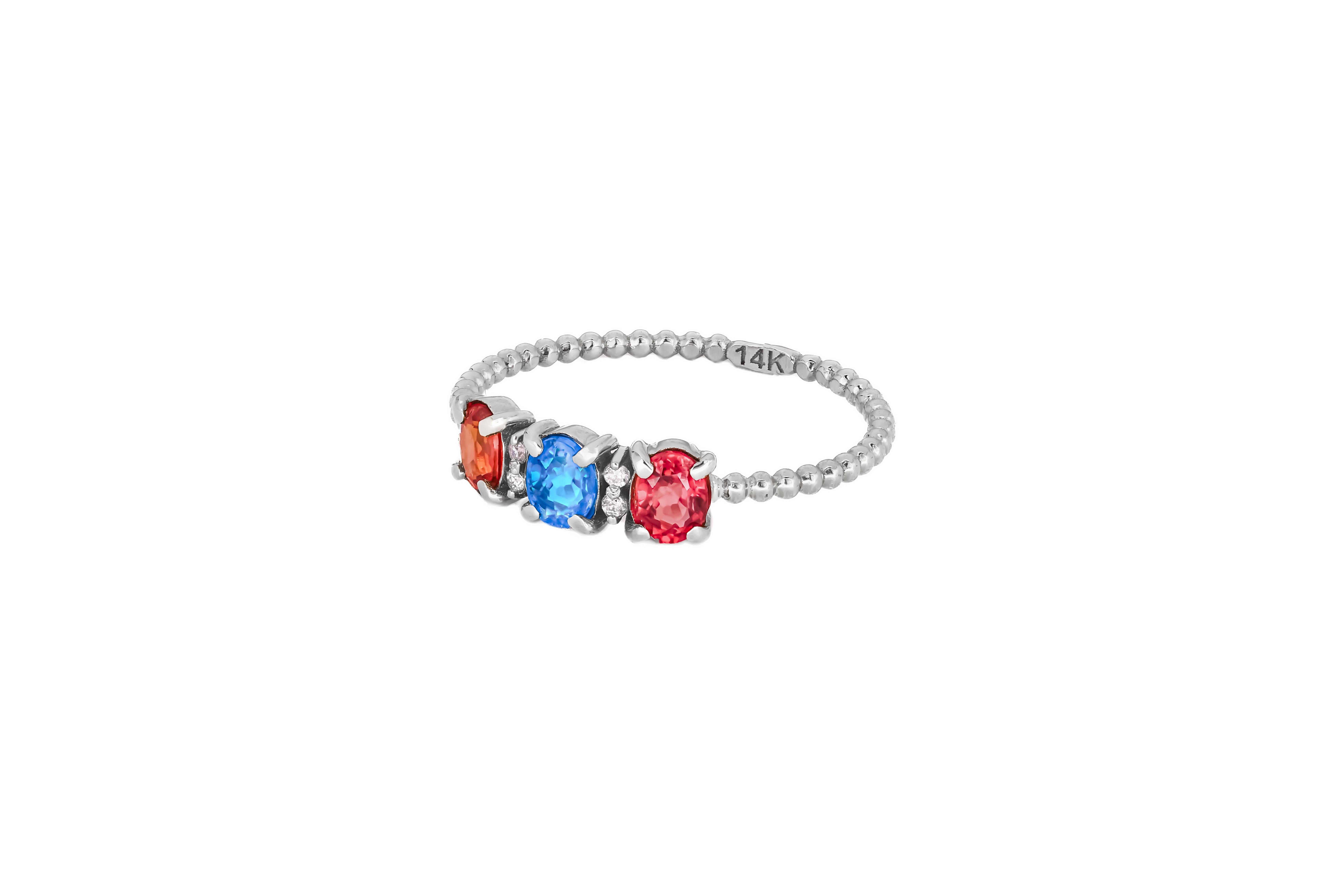 For Sale:  Multicolor gemstone 14k gold ring 3