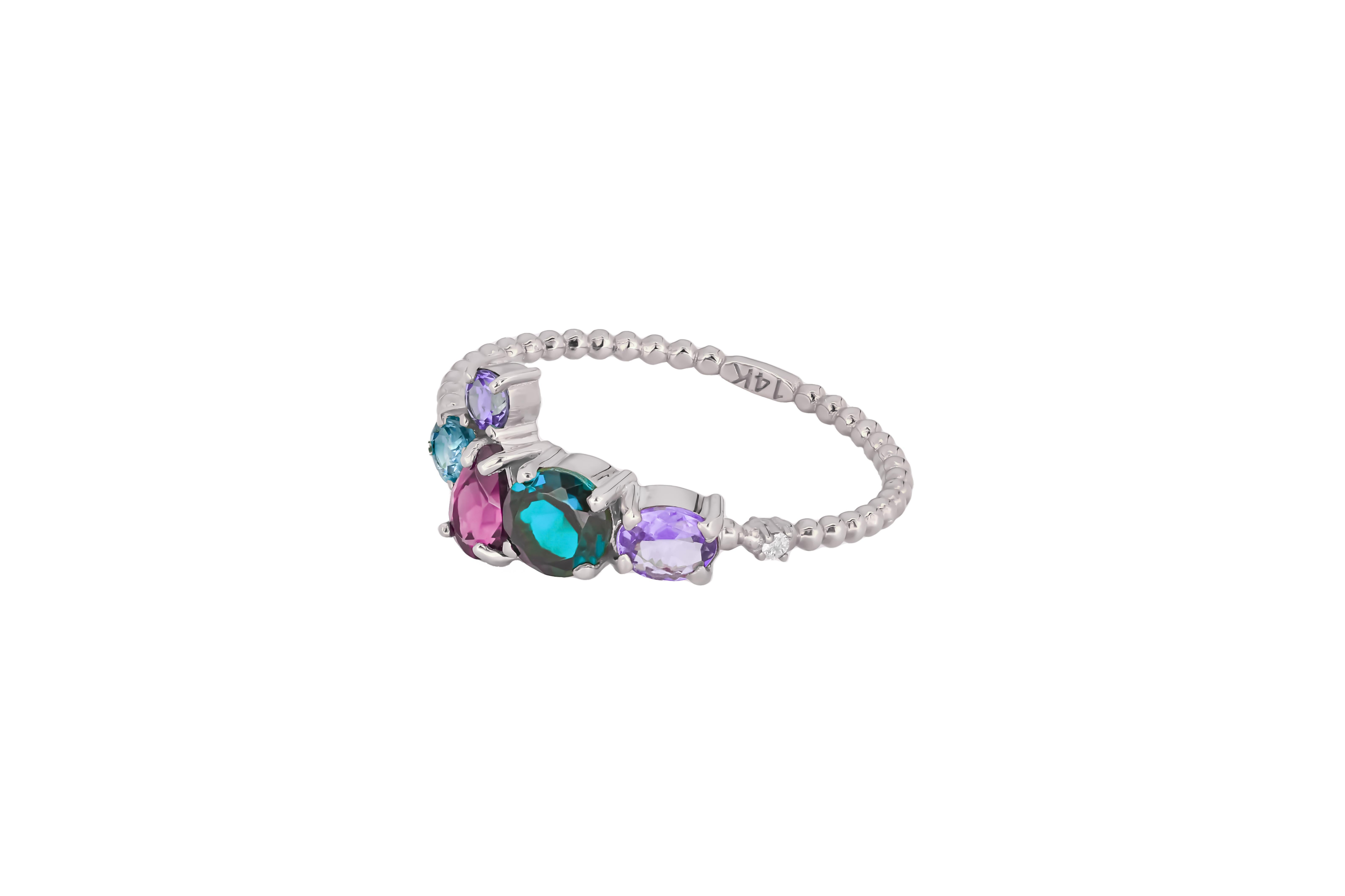 For Sale:  Multicolor gemstone 14k gold ring 3