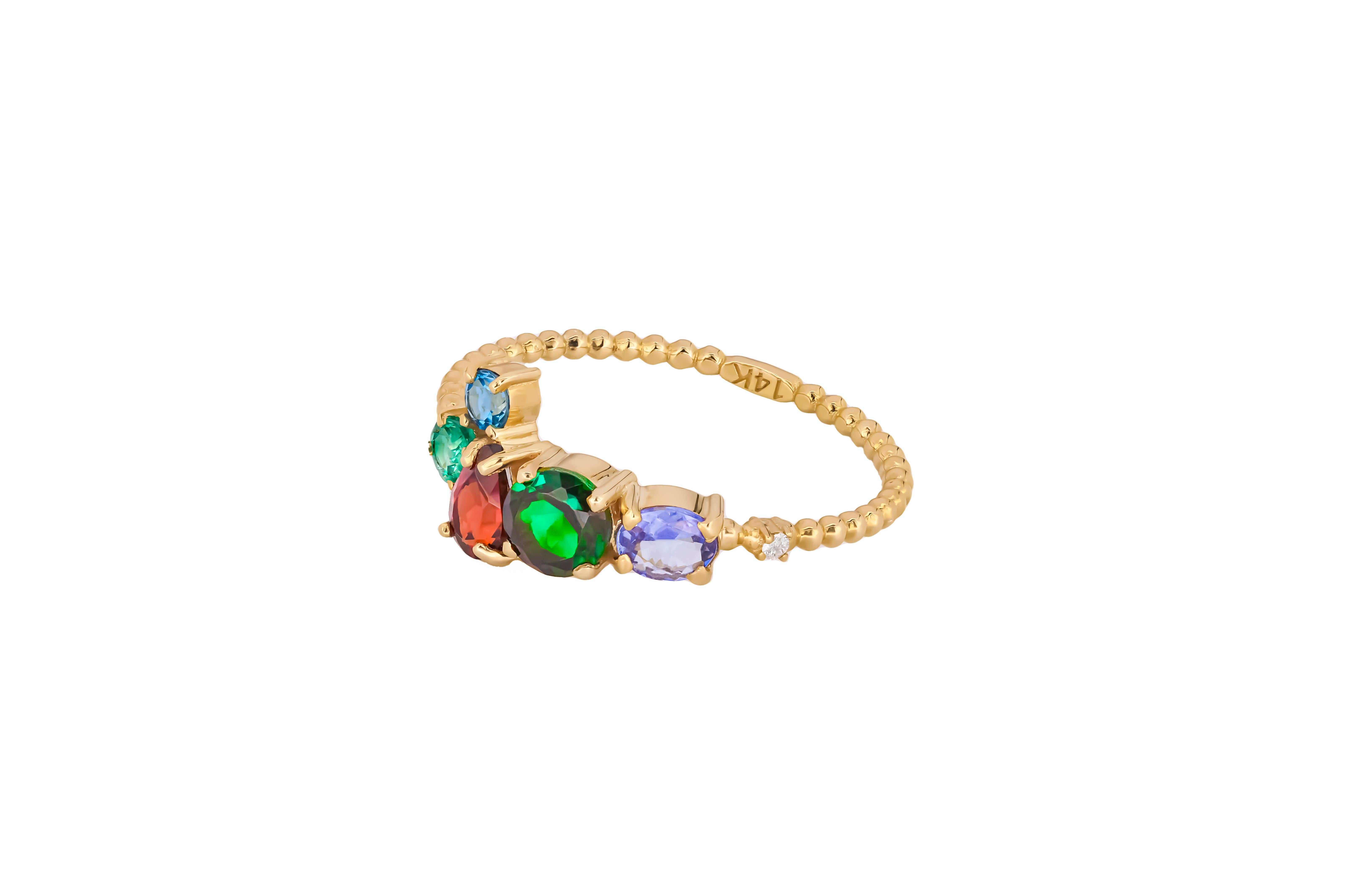 For Sale:  Multicolor gemstone 14k gold ring. 4