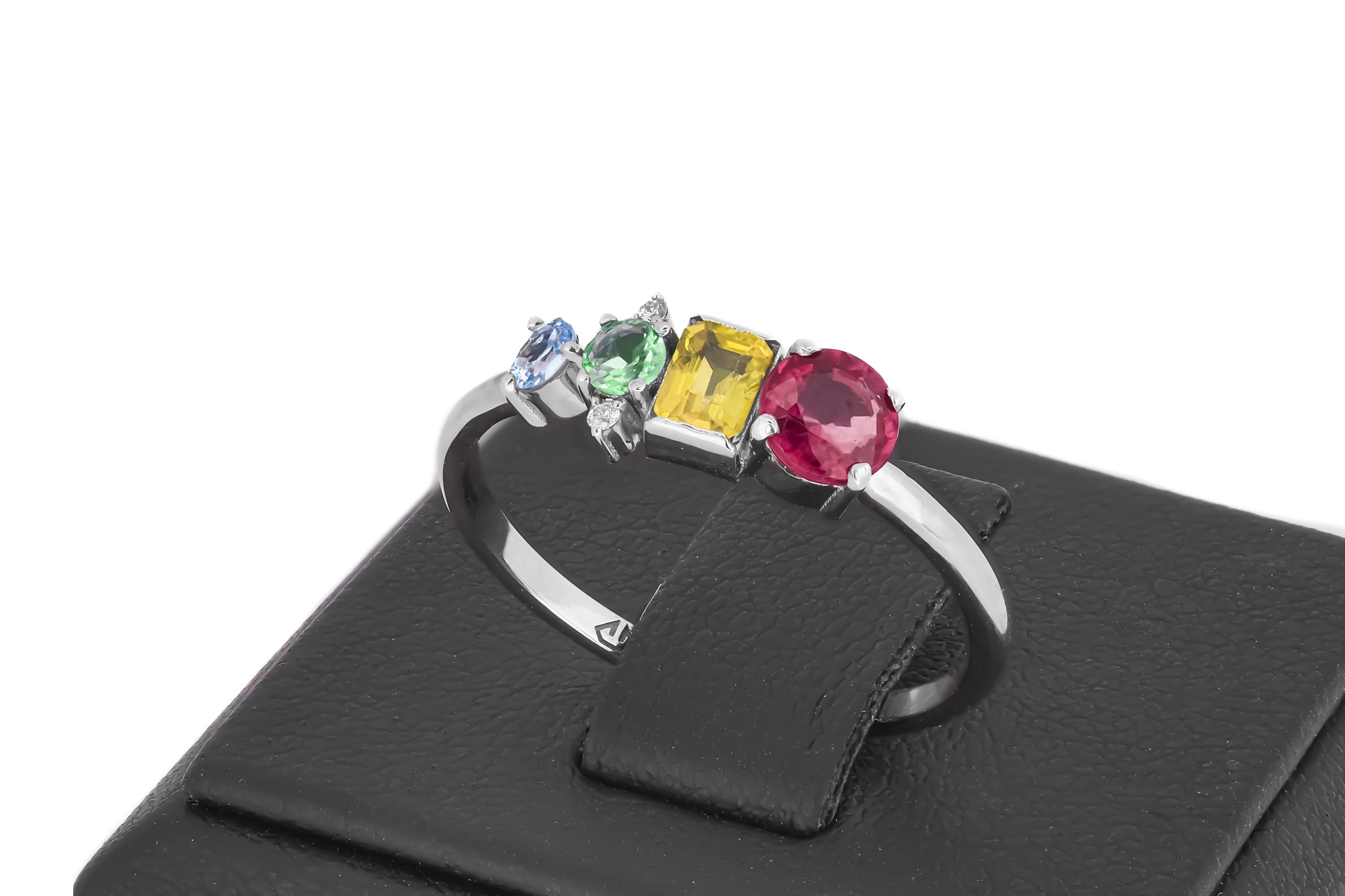 For Sale:  Multicolor gemstone 14k gold ring 4