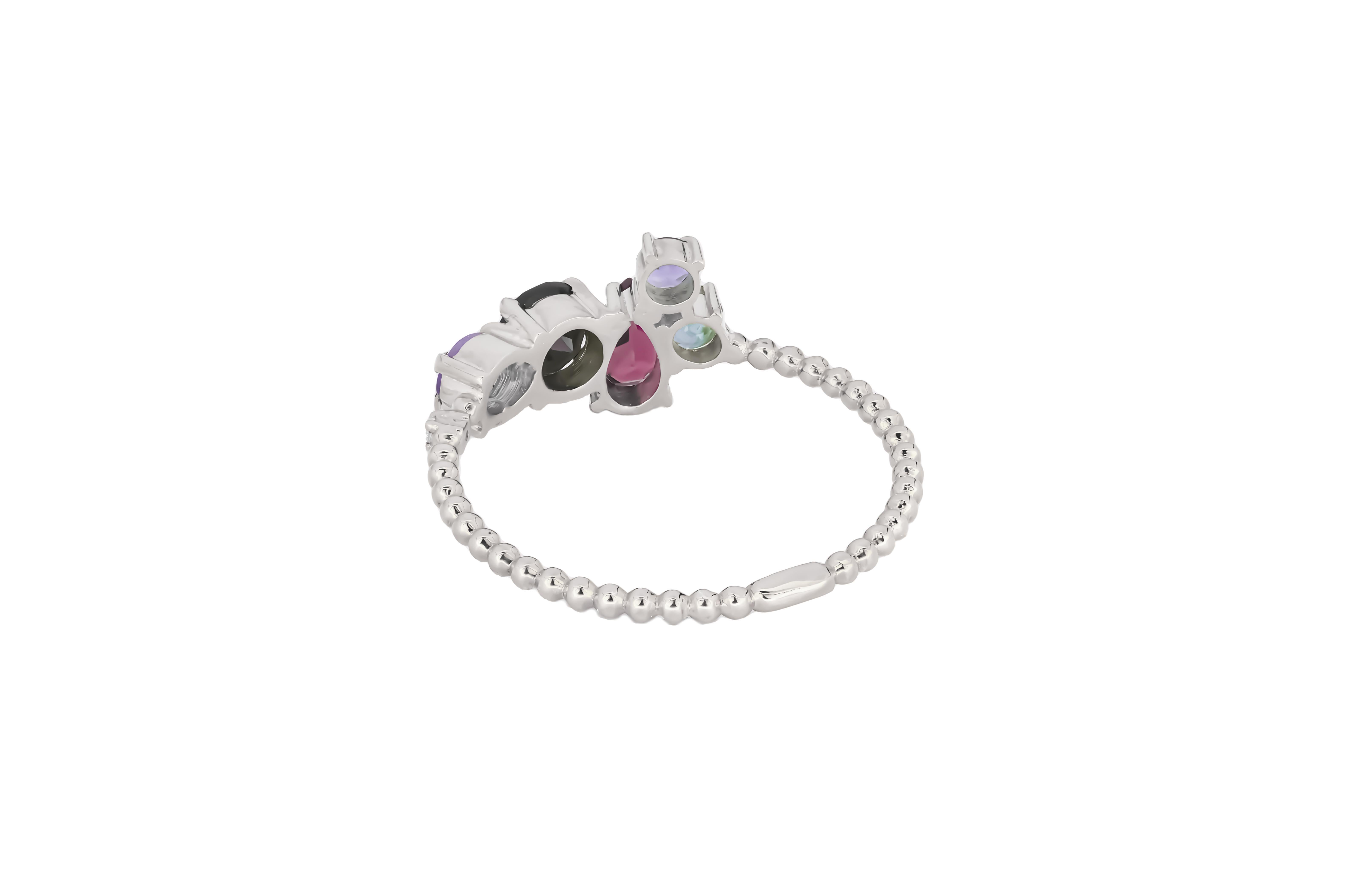 For Sale:  Multicolor gemstone 14k gold ring 4