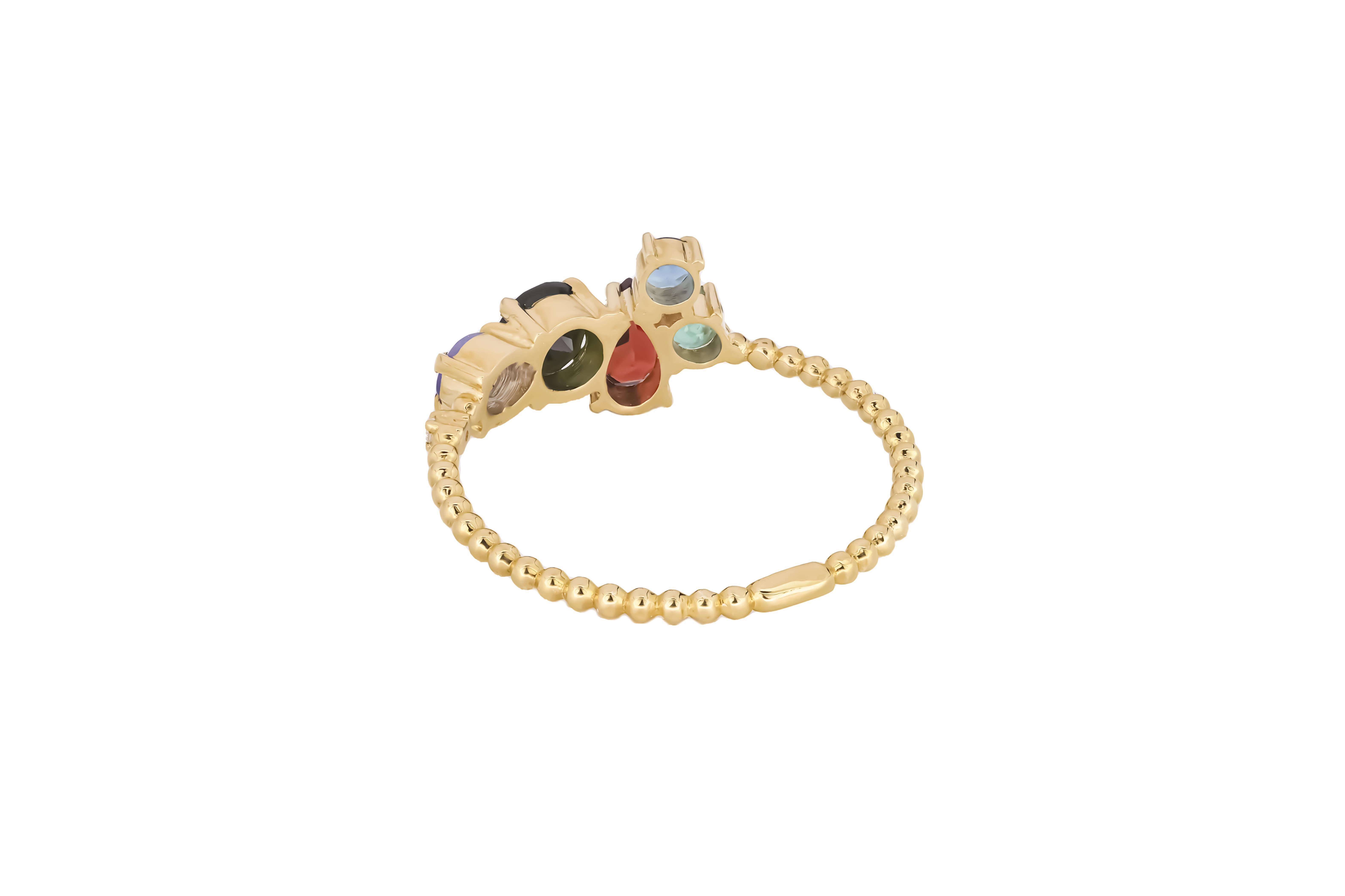 For Sale:  Multicolor gemstone 14k gold ring 4