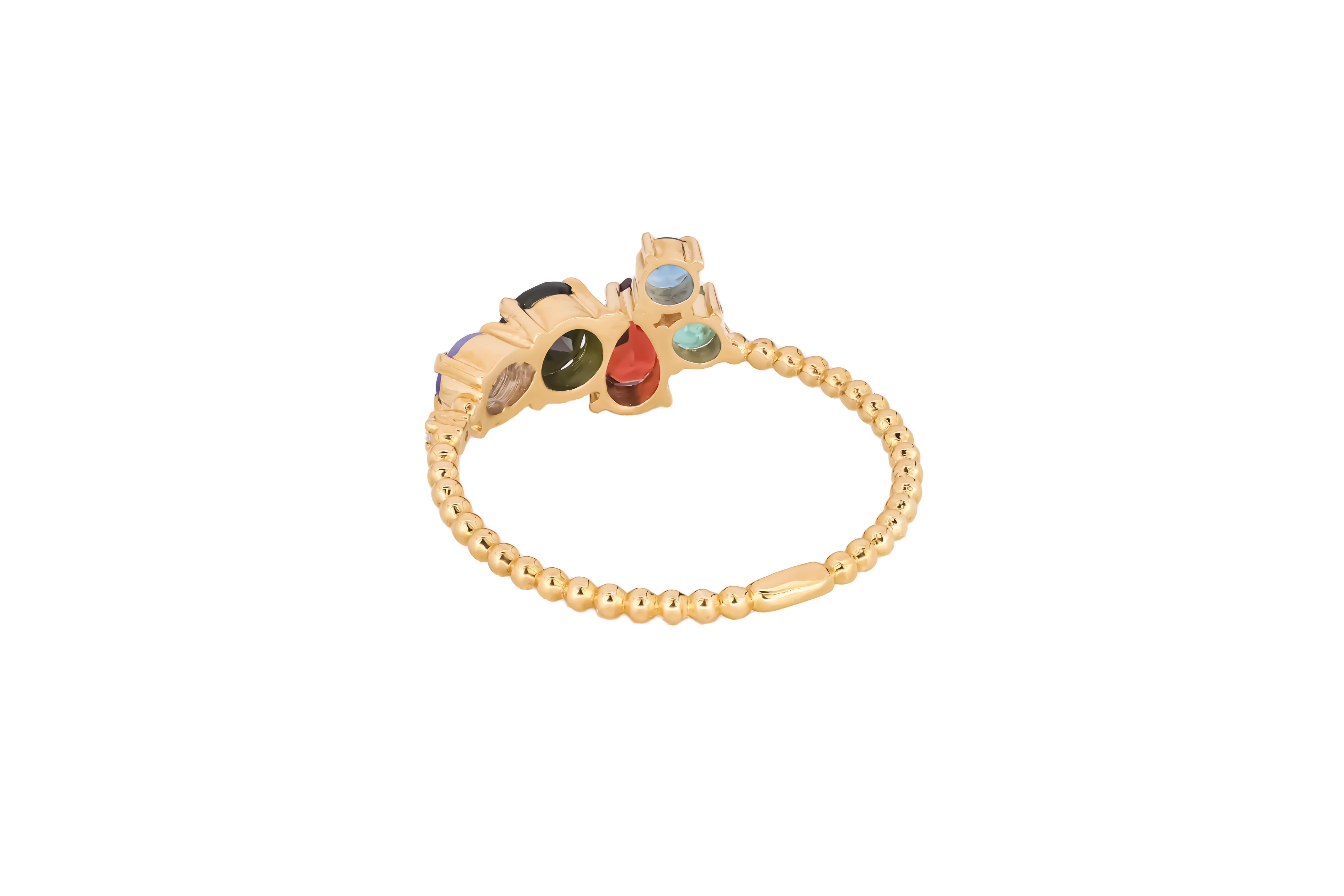 For Sale:  Multicolor gemstone 14k gold ring. 5