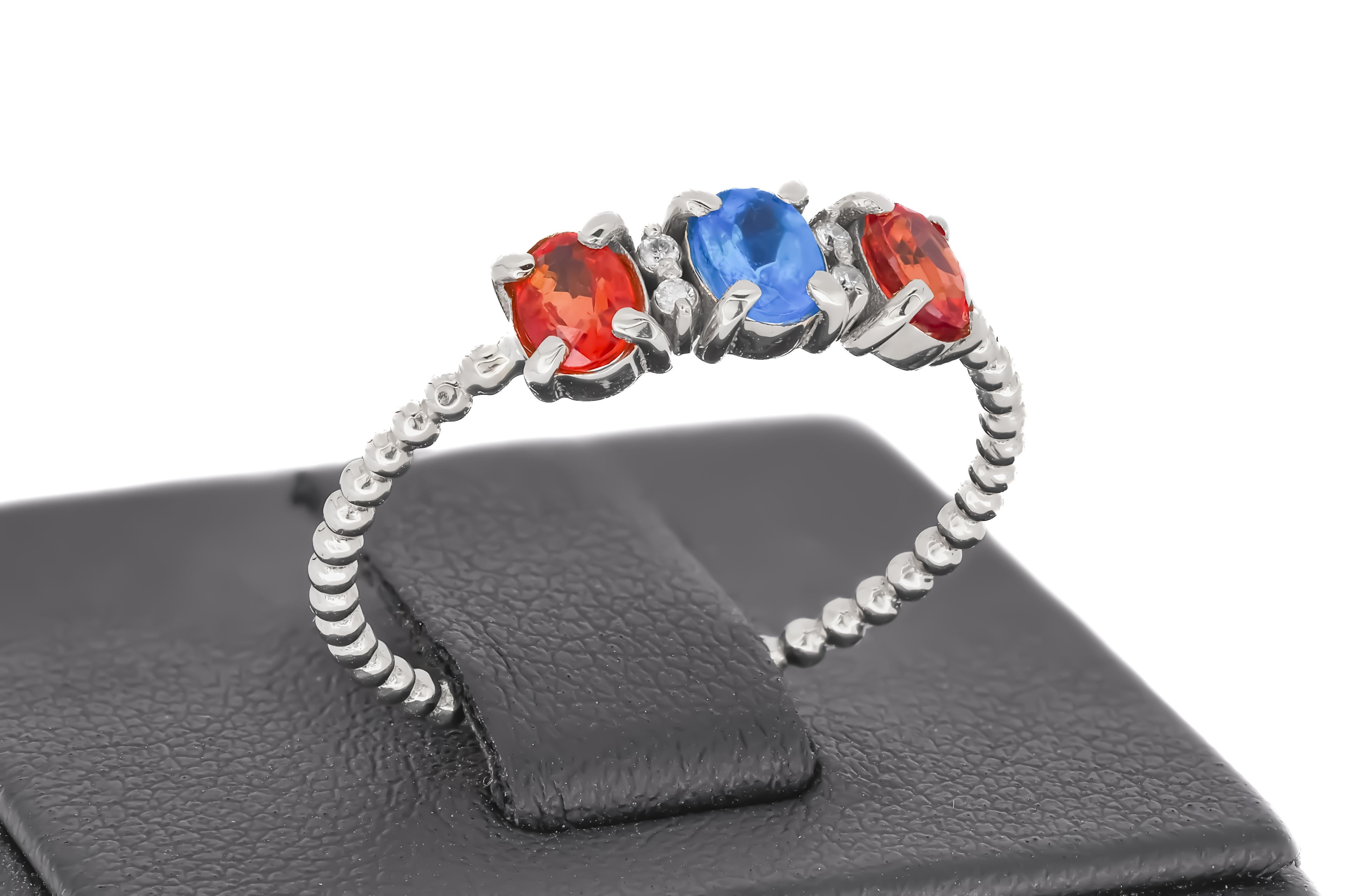 For Sale:  Multicolor gemstone 14k gold ring 5