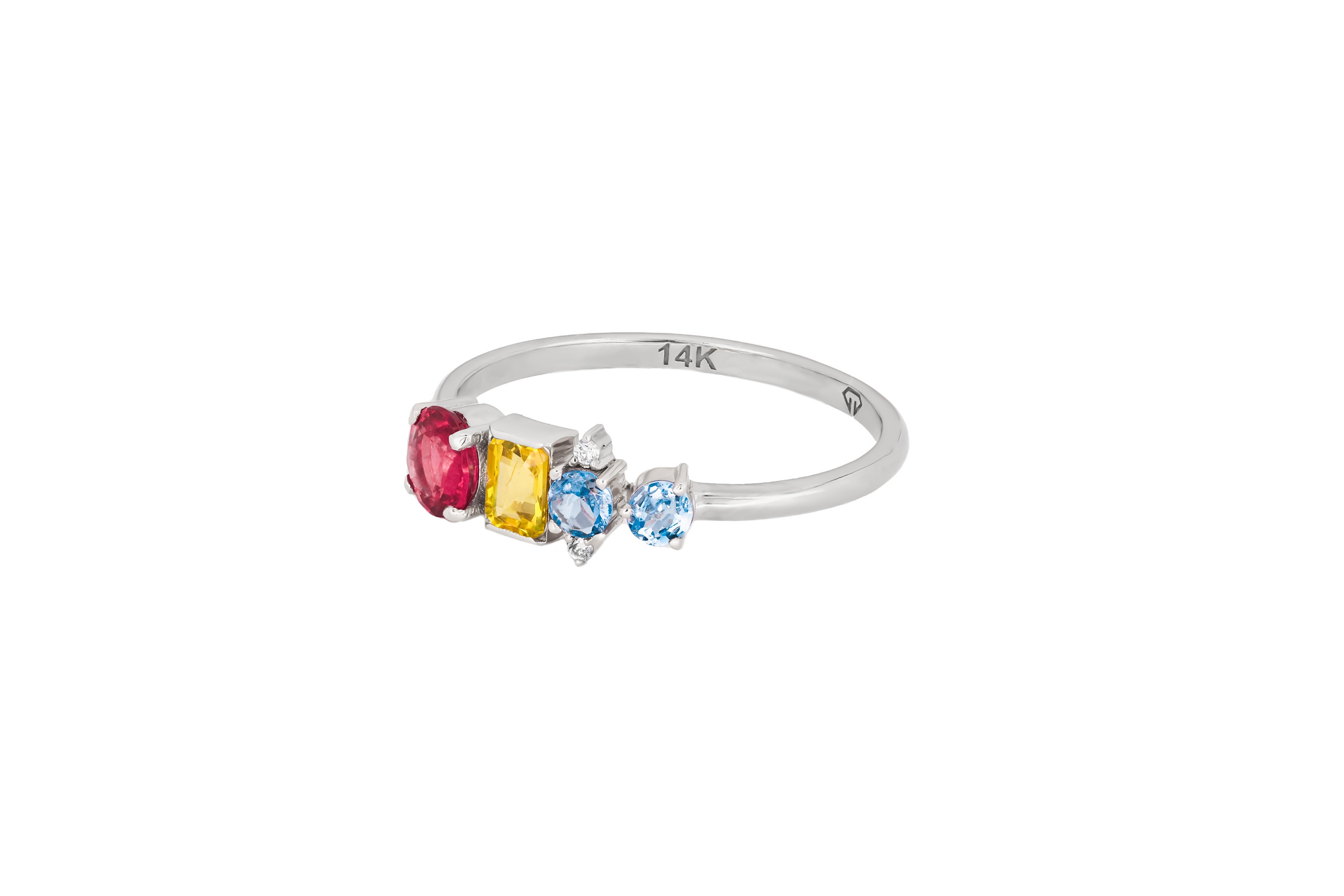 For Sale:  Multicolor gemstone 14k gold ring.  6