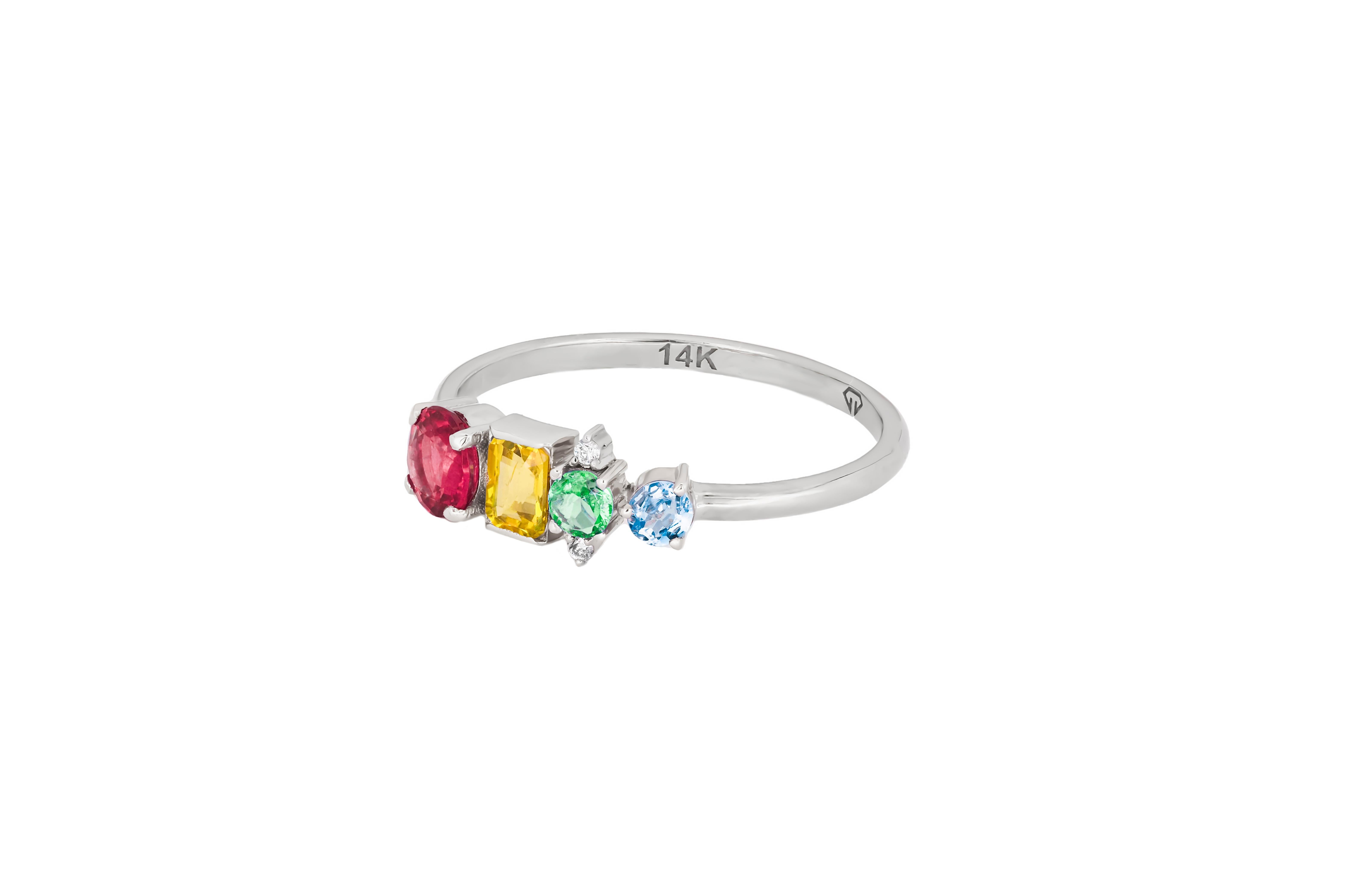 Women's Multicolor gemstone 14k gold ring.  For Sale
