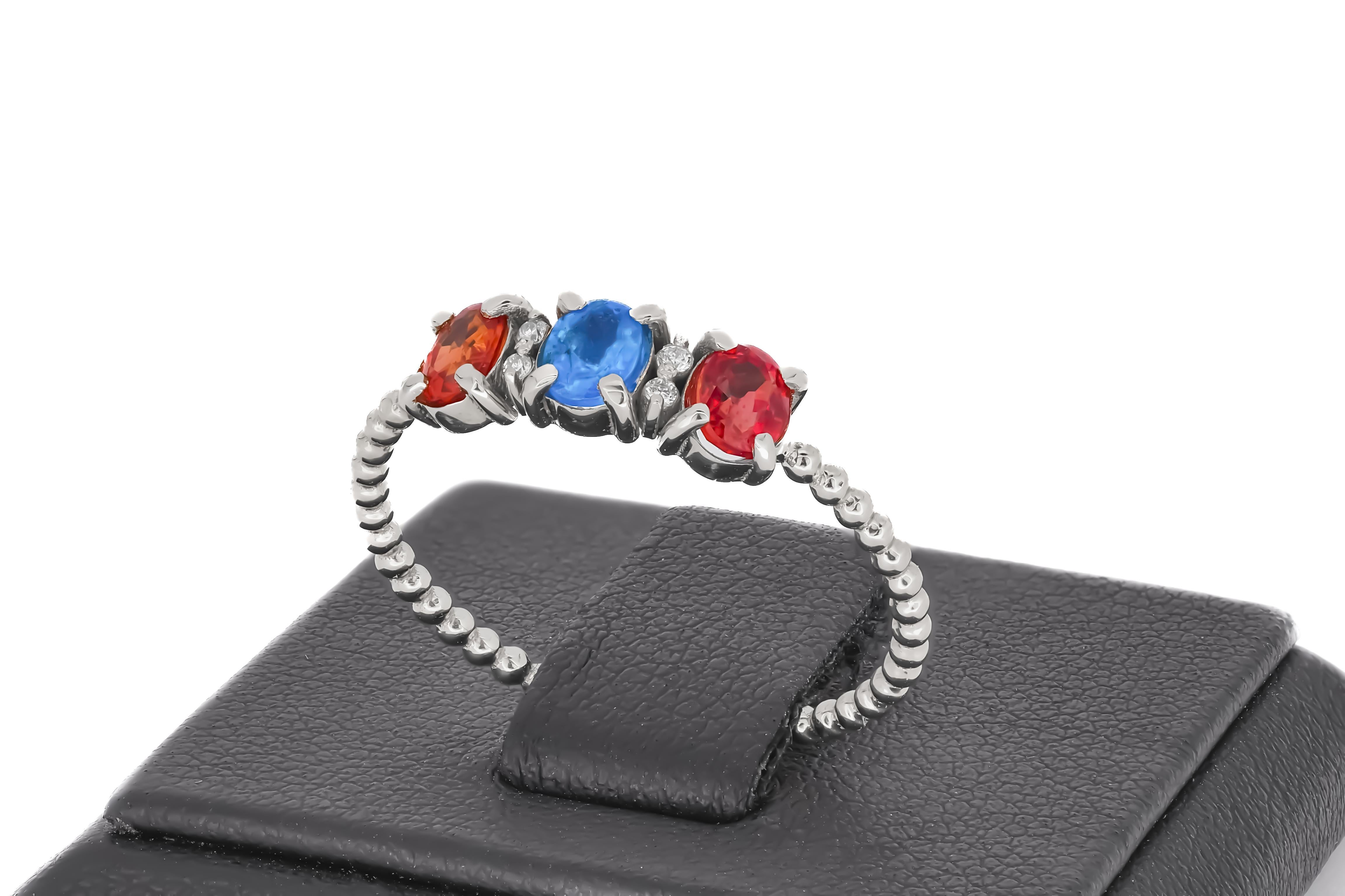 For Sale:  Multicolor gemstone 14k gold ring 6