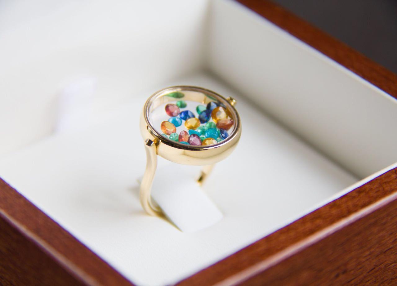 For Sale:  Multicolor gemstone 14k gold ring.  7